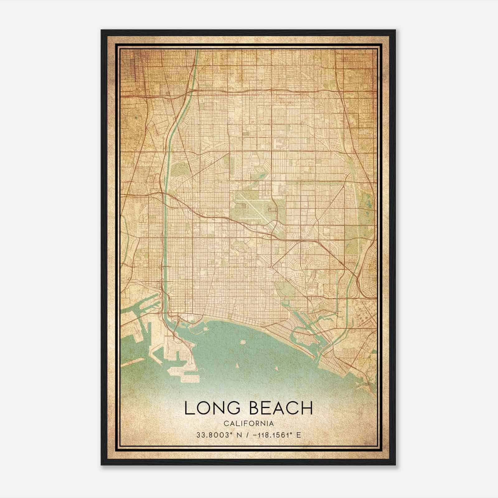 Vintage Long Beach California Map Poster, Modern Home Decor Wall Art Print