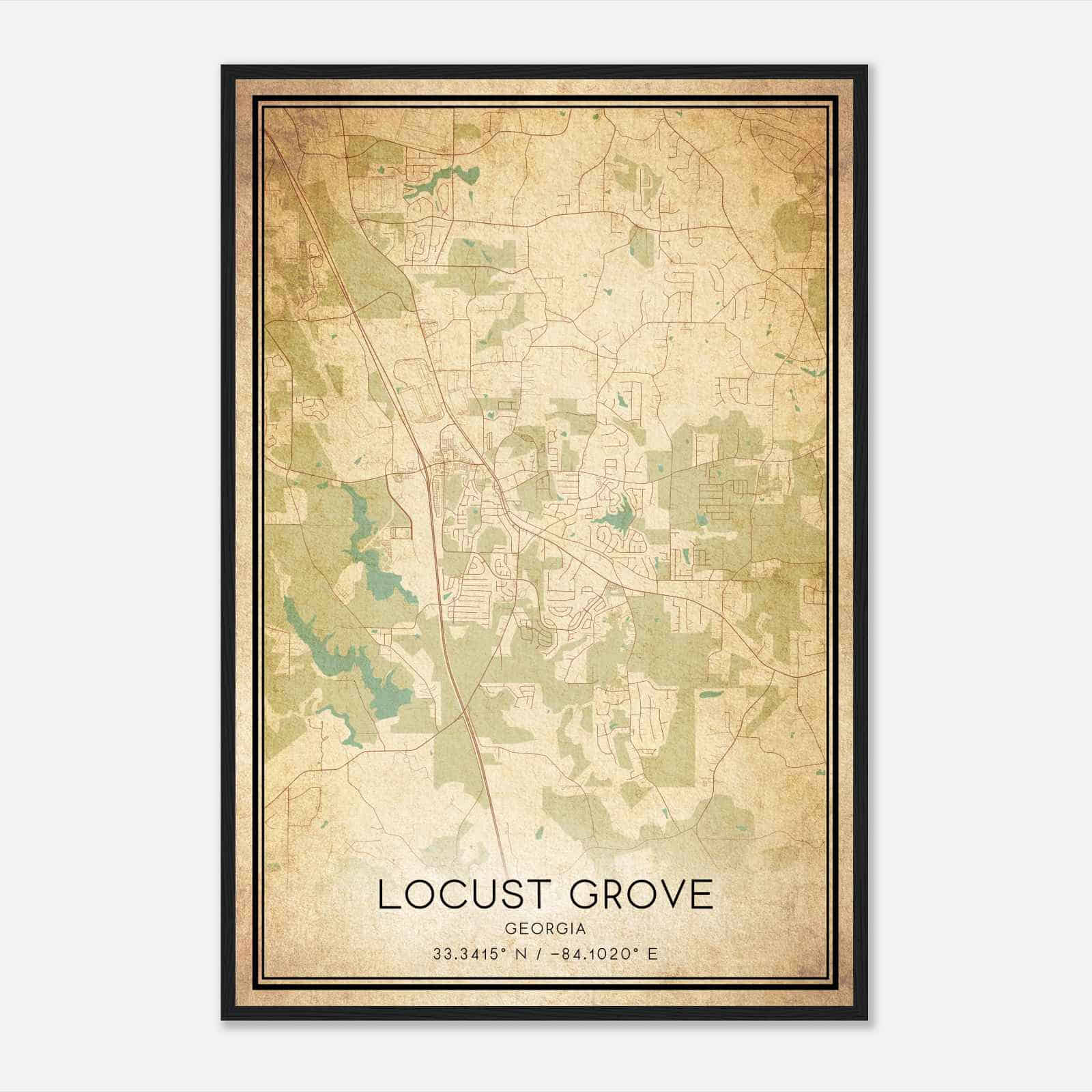 Vintage Locust Grove Georgia Map Poster, Modern Home Decor Wall Art Print