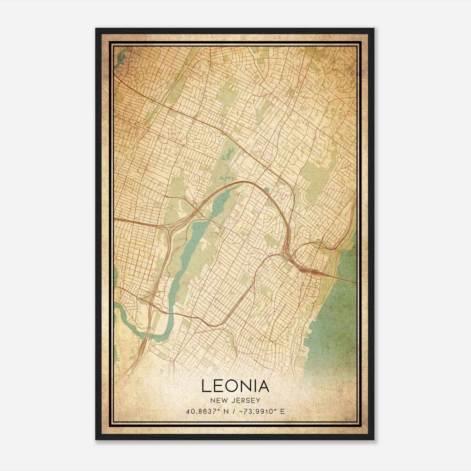 Vintage Leonia New Jersey Map Poster, Modern Home Decor Wall Art Print