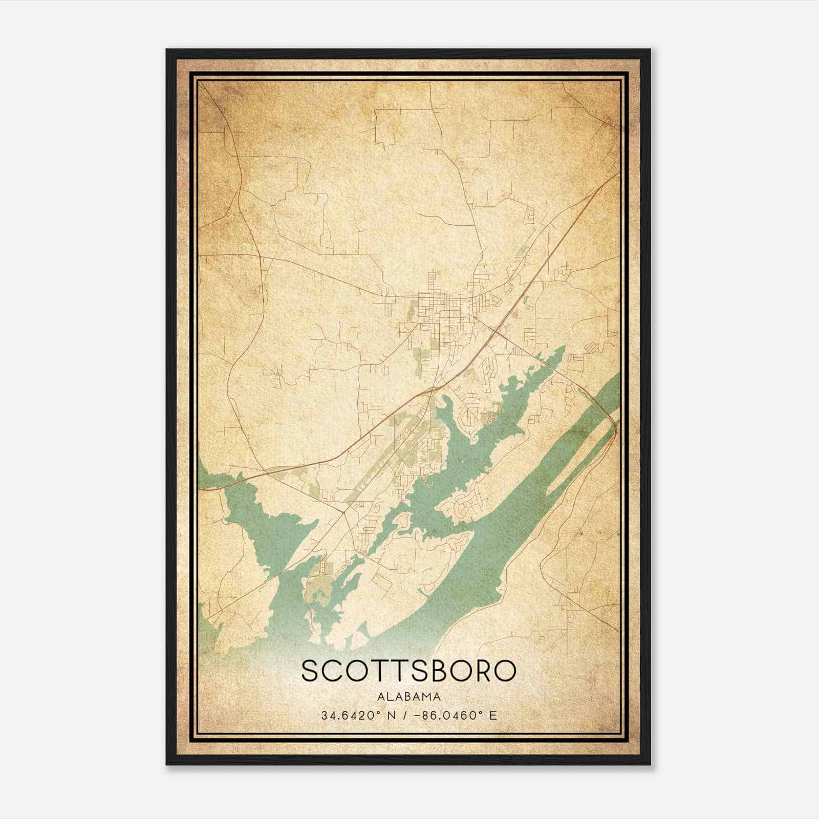 Vintage Scottsboro Alabama Map Poster, Modern Home Decor Wall Art Print