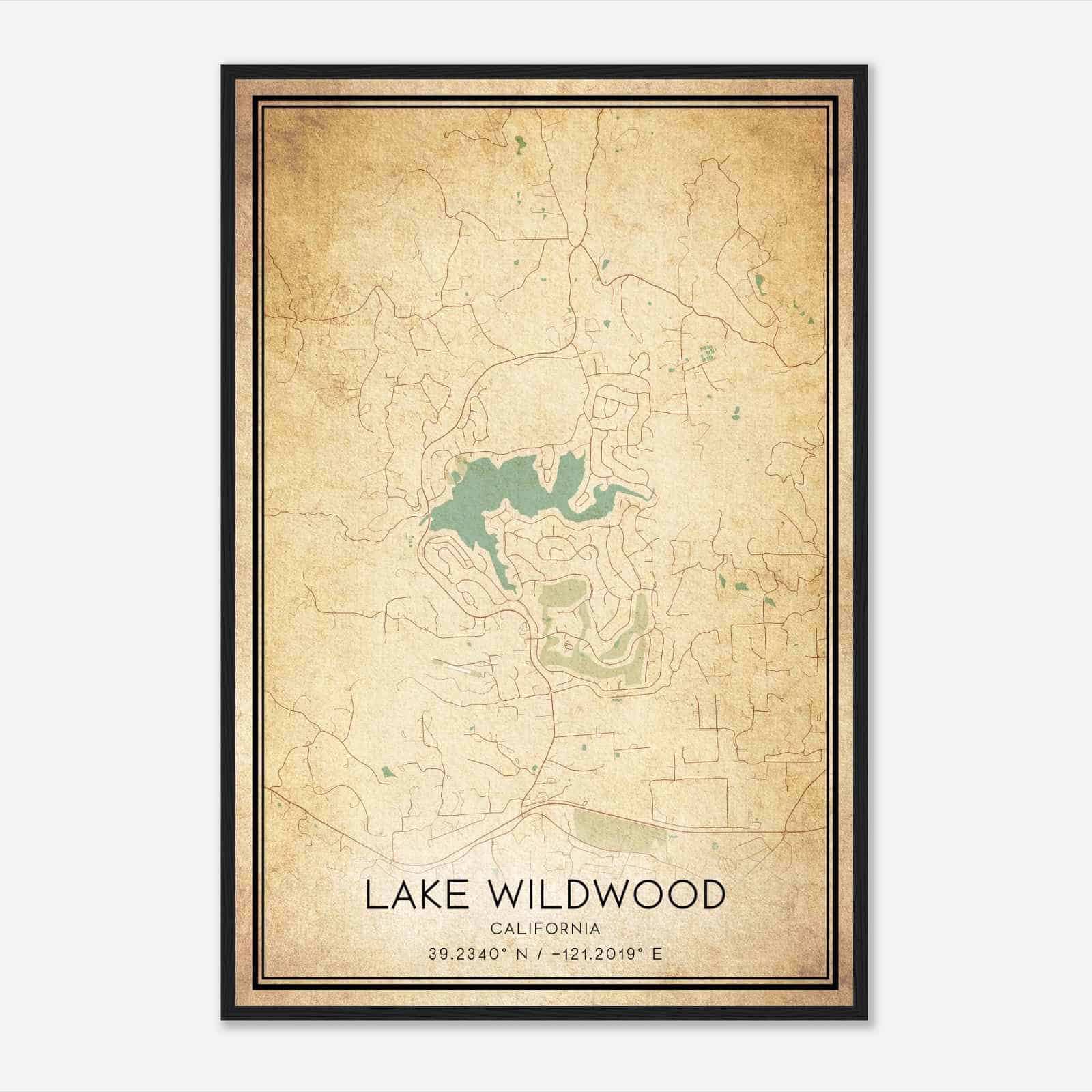 Vintage Lake Wildwood California Map Poster, Modern Home Decor Wall Art Print