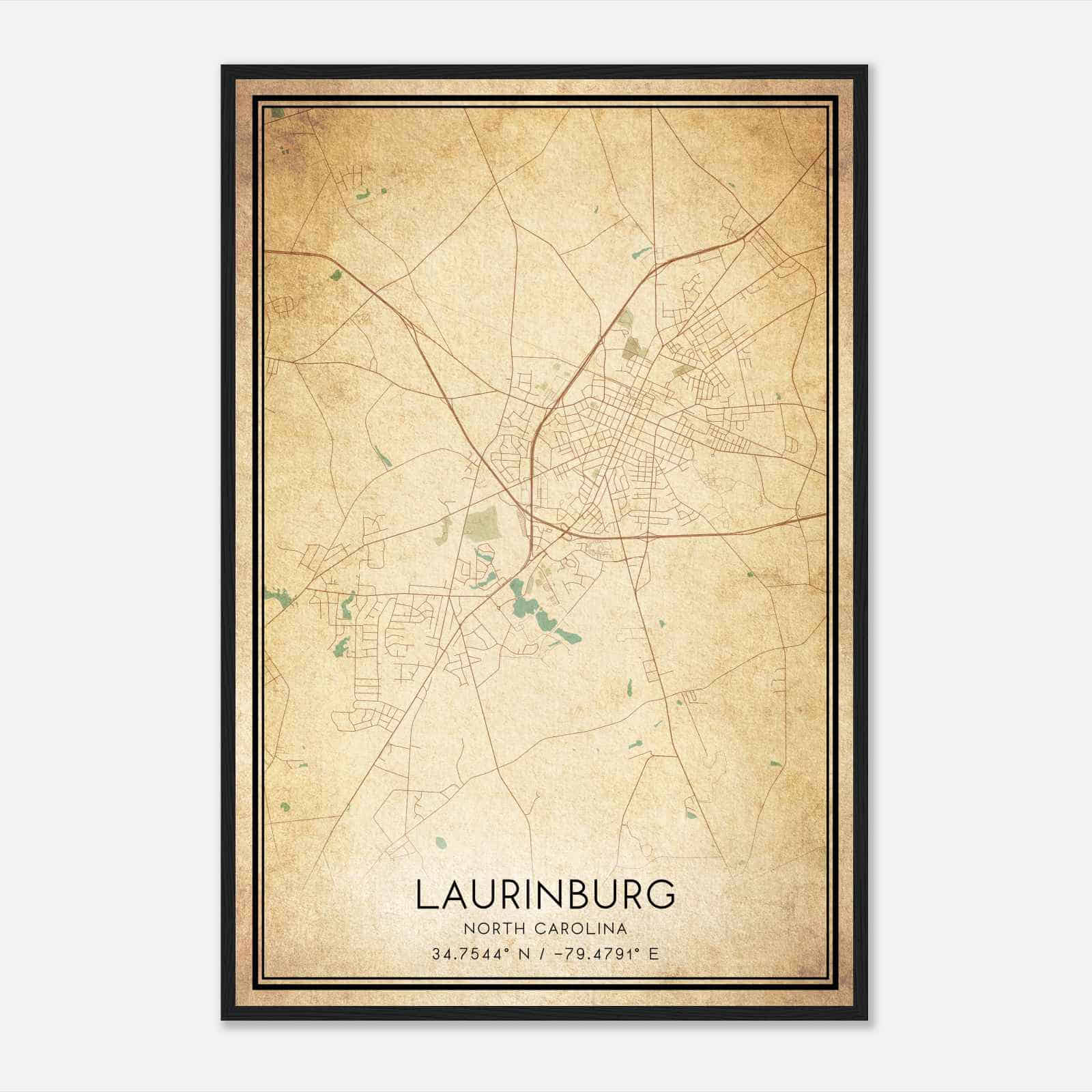 Vintage Laurinburg North Carolina Map Poster, Modern Home Decor Wall Art Print