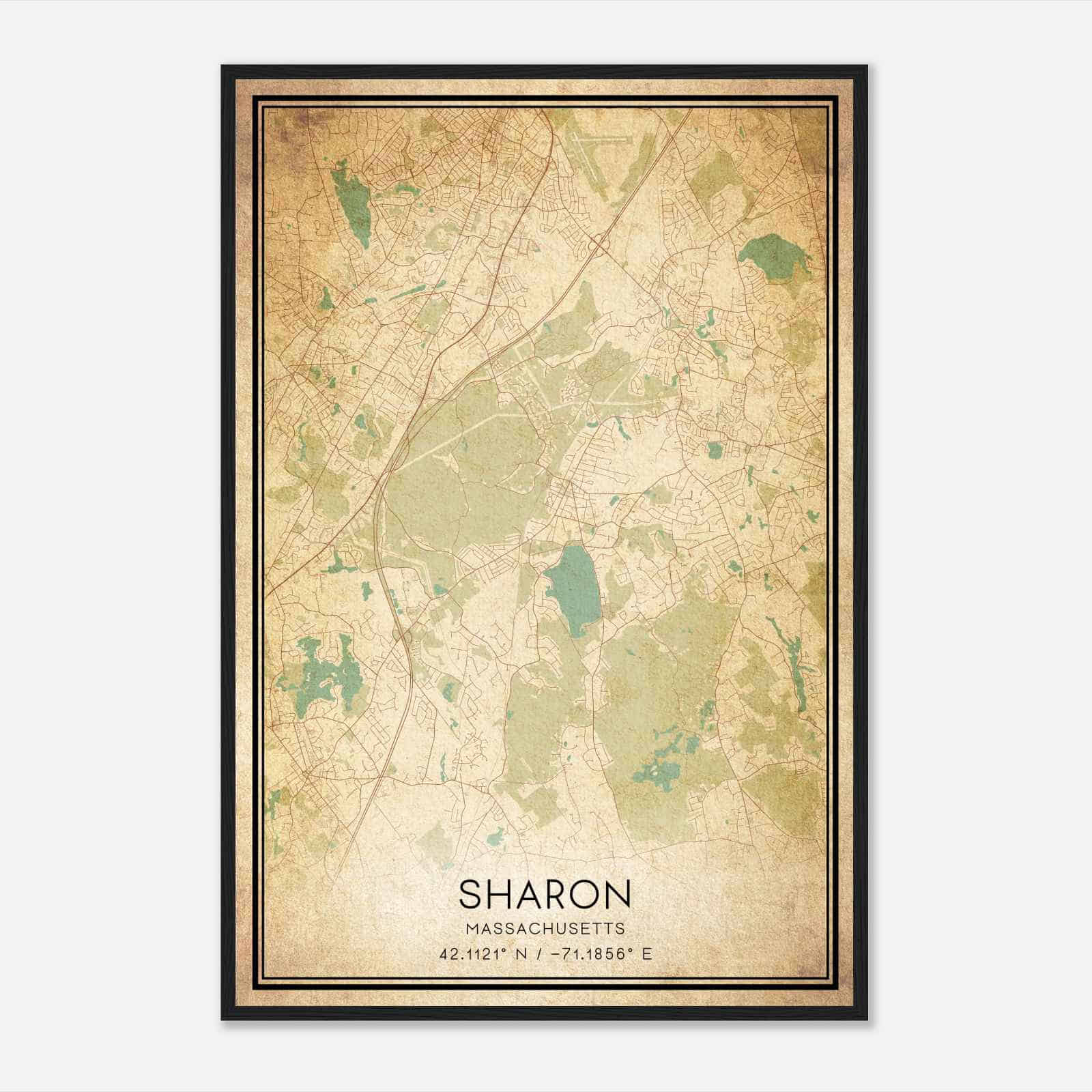 Vintage Sharon Massachusetts Map Poster, Modern Home Decor Wall Art Print