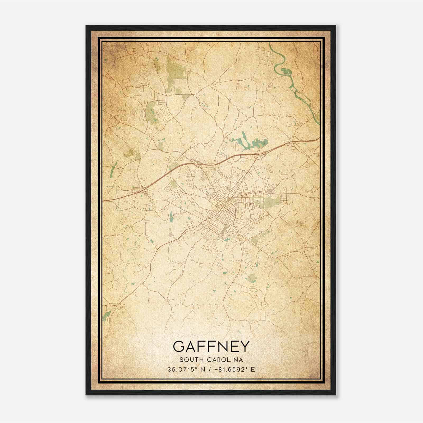 Vintage Gaffney South Carolina Map Poster, Modern Home Decor Wall Art Print