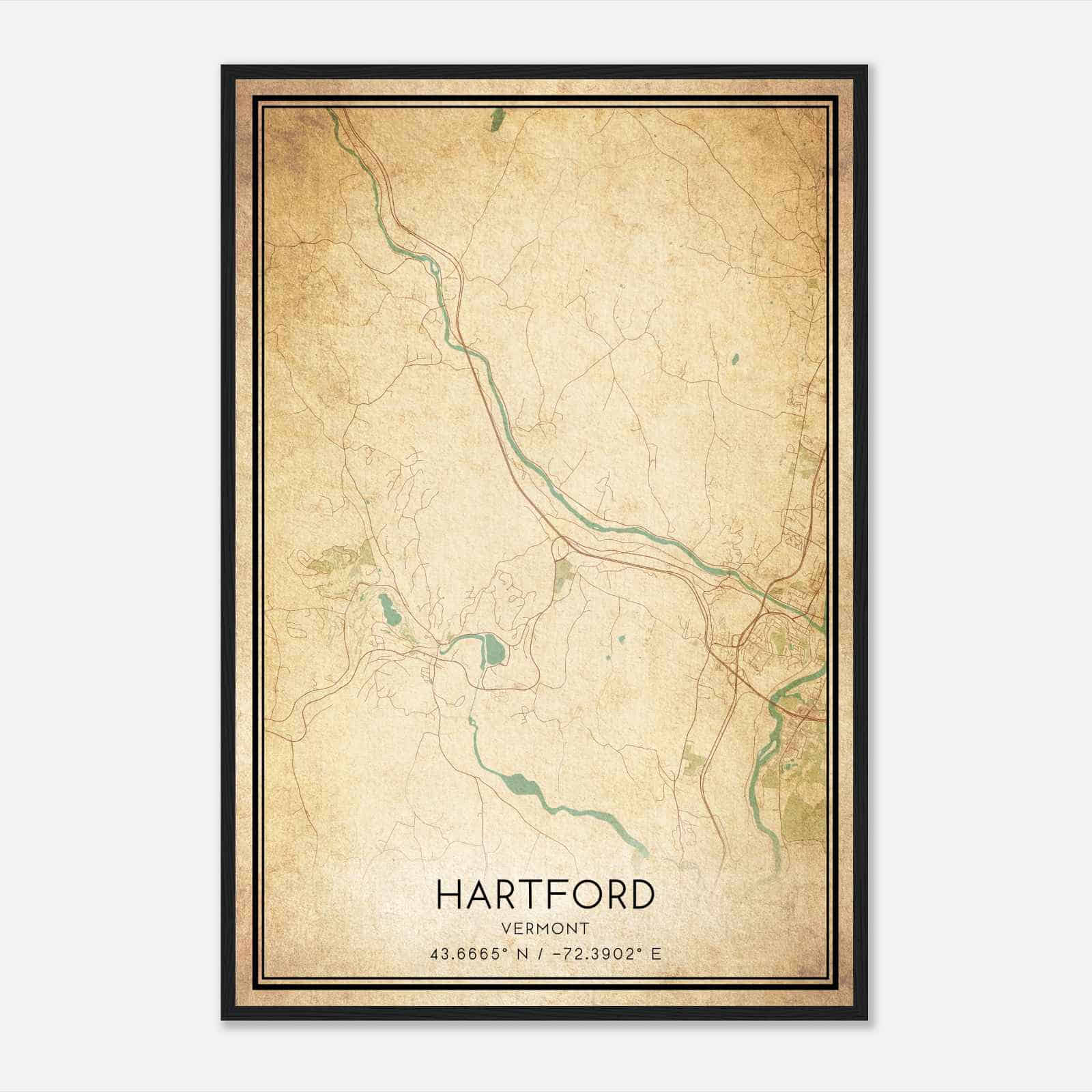 Vintage Hartford Vermont Map Poster, Modern Home Decor Wall Art Print