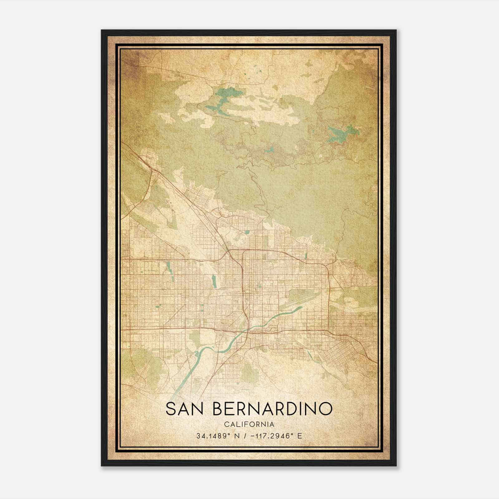 Vintage San Bernardino California Map Poster, Modern Home Decor Wall Art Print