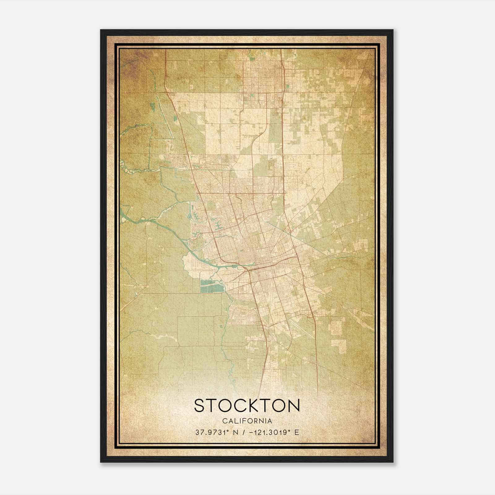 Vintage Stockton California Map Poster, Modern Home Decor Wall Art Print
