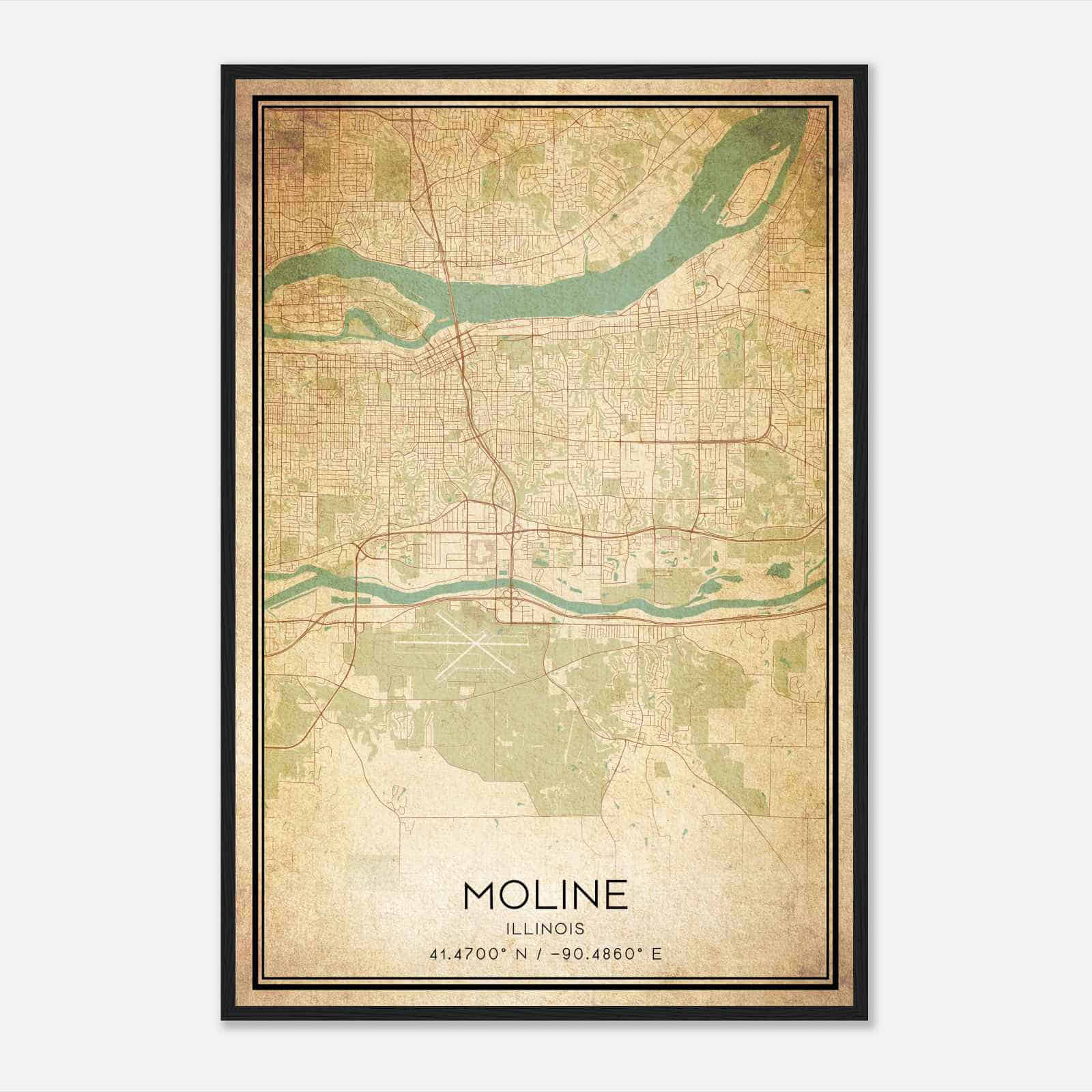 Vintage Moline Illinois Map Poster, Modern Home Decor Wall Art Print