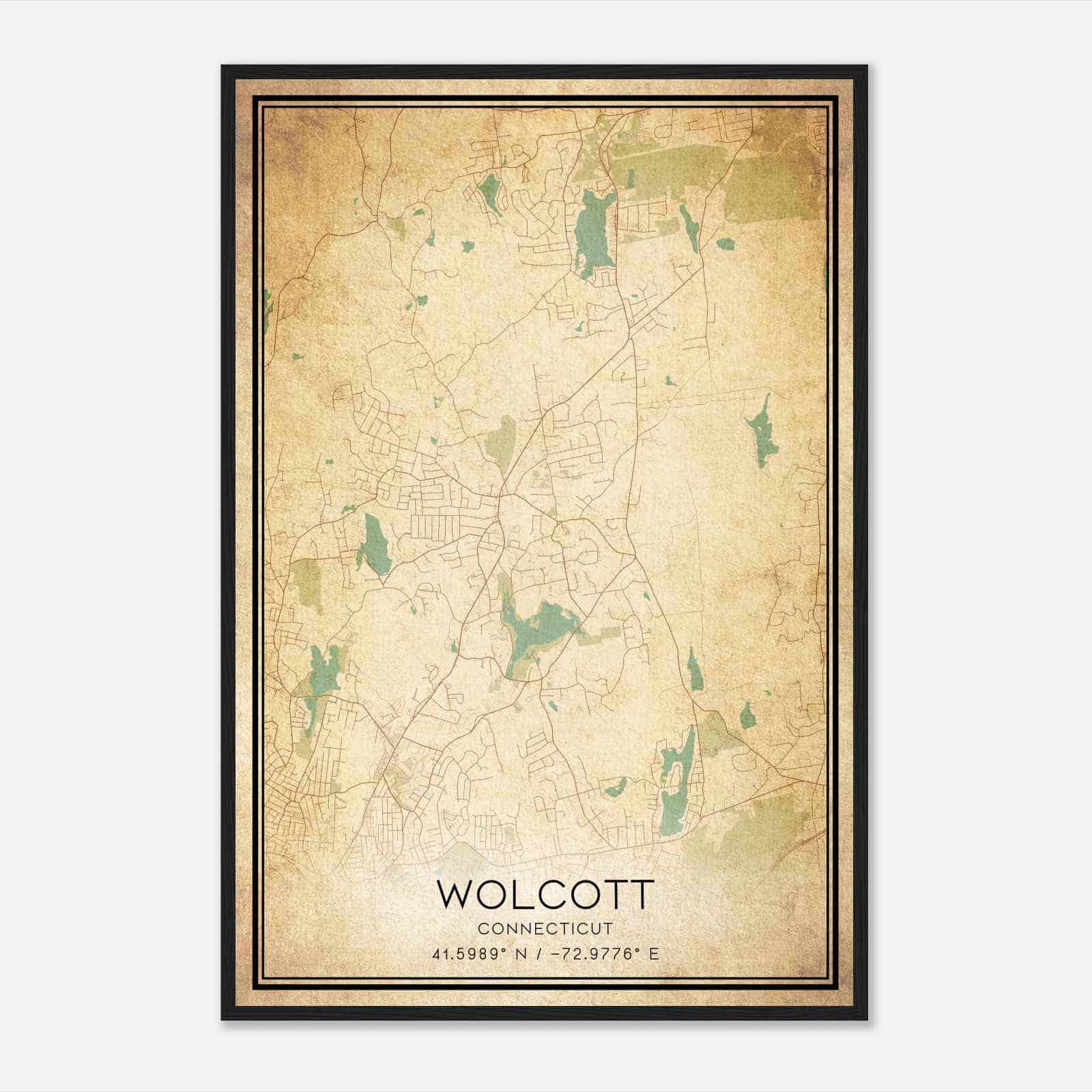 Vintage Wolcott Connecticut Map Poster, Modern Home Decor Wall Art Print