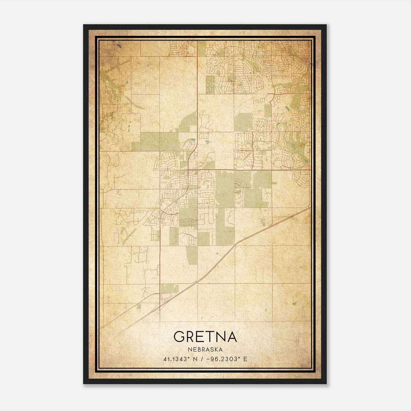 Vintage Gretna Nebraska Map Poster, Modern Home Decor Wall Art Print