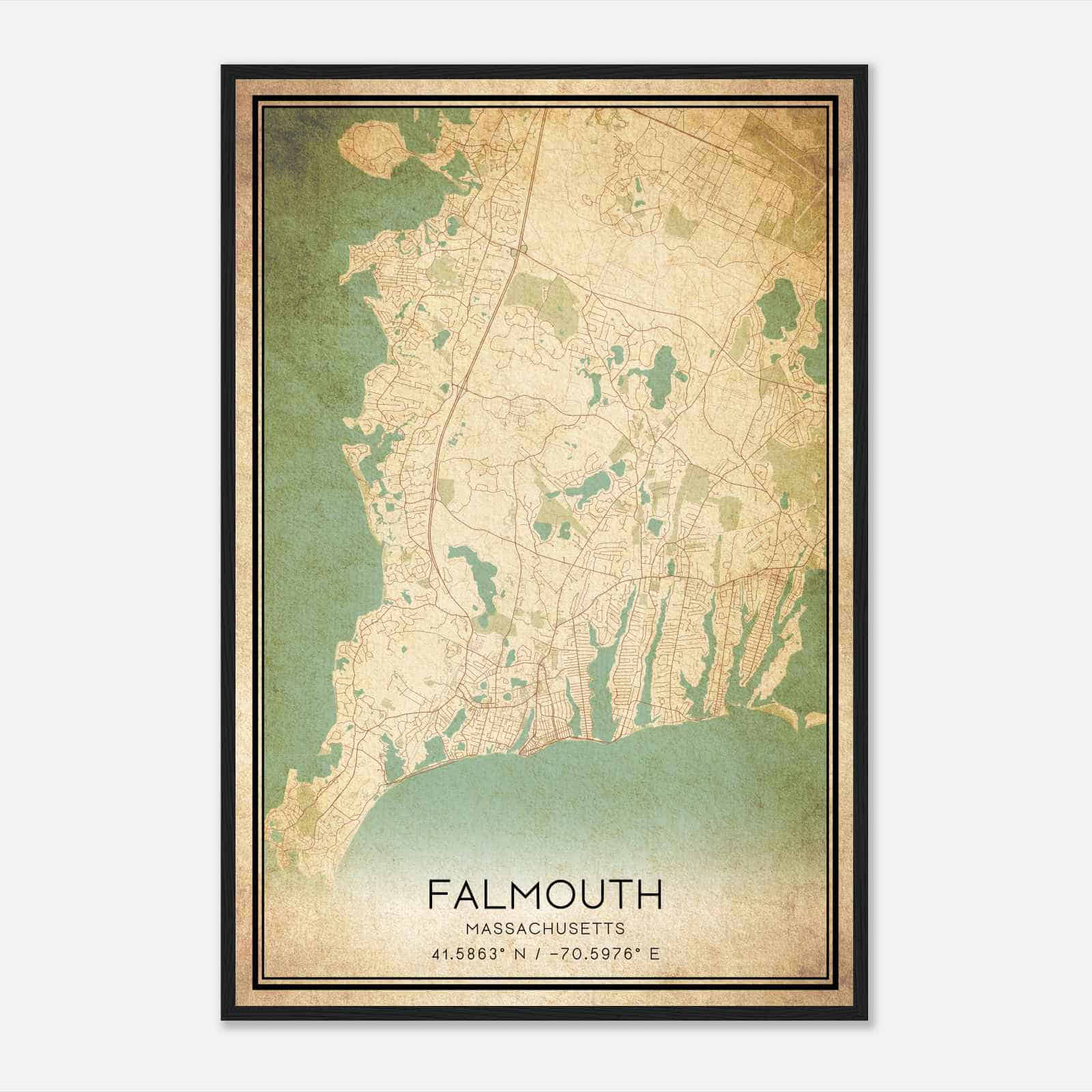 Vintage Falmouth Massachusetts Map Poster, Modern Home Decor Wall Art Print