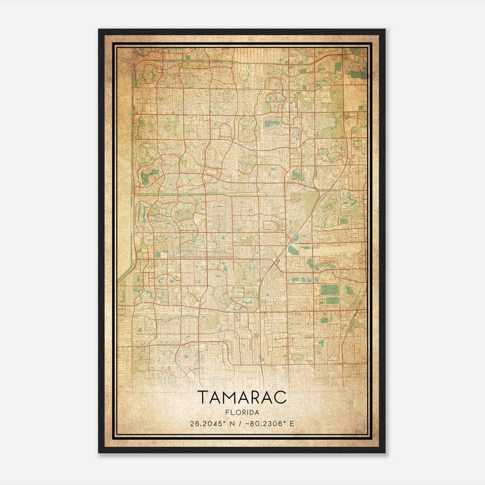 Vintage Tamarac Florida Map Poster, Modern Home Decor Wall Art Print