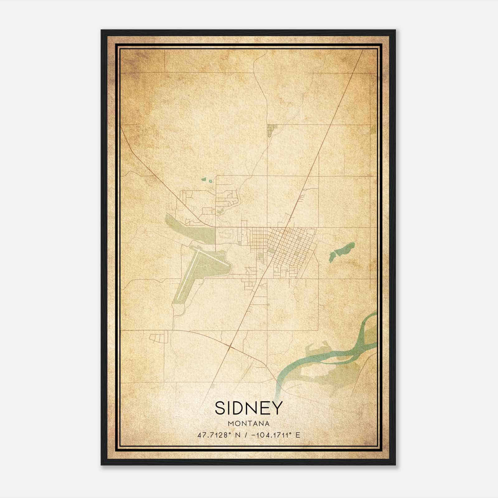 Vintage Sidney Montana Map Poster, Modern Home Decor Wall Art Print