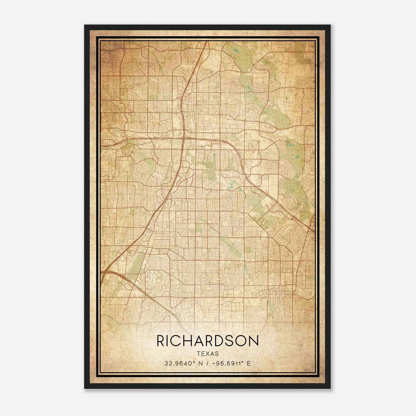 Vintage Richardson Texas Map Poster, Modern Home Decor Wall Art Print