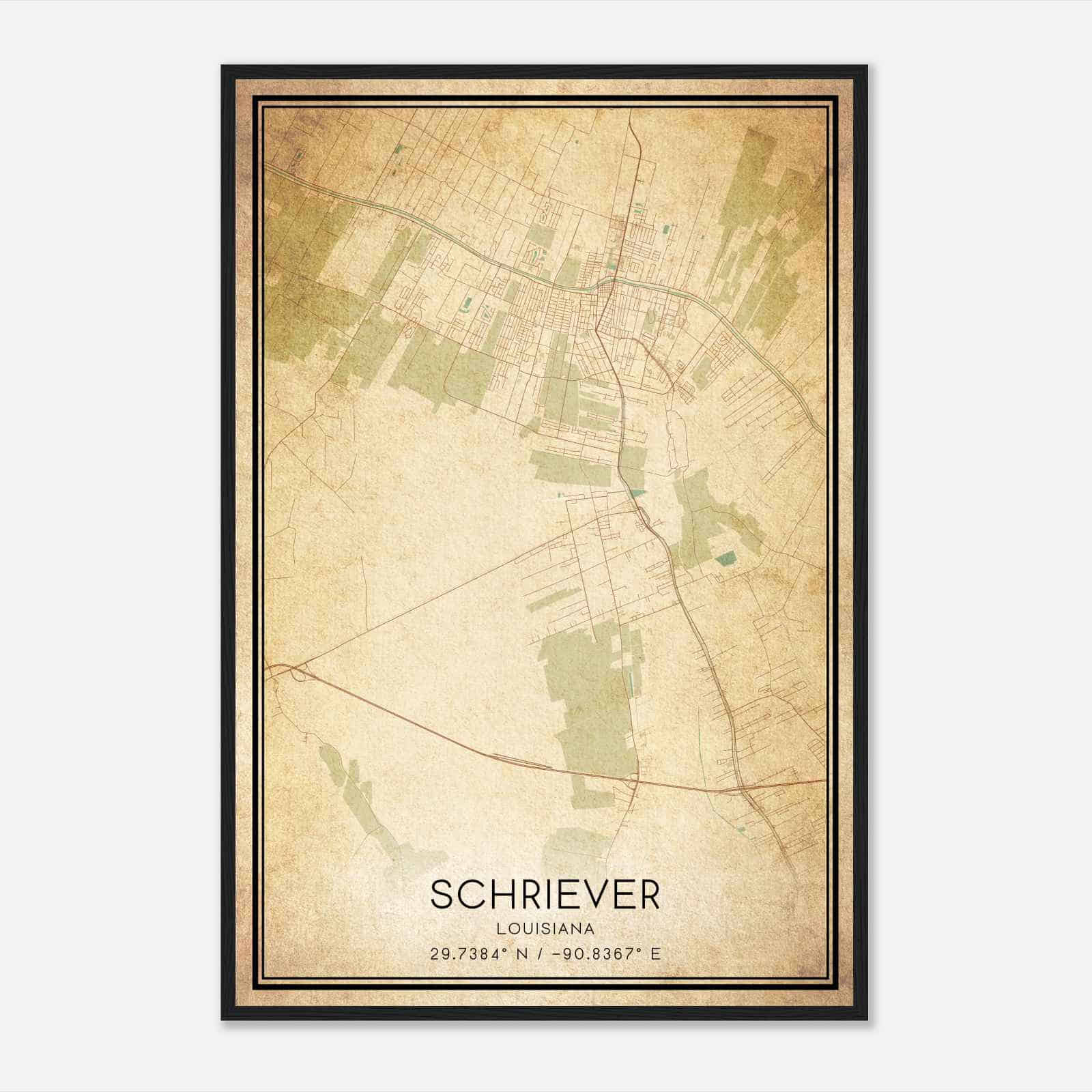 Vintage Schriever Louisiana Map Poster, Modern Home Decor Wall Art Print