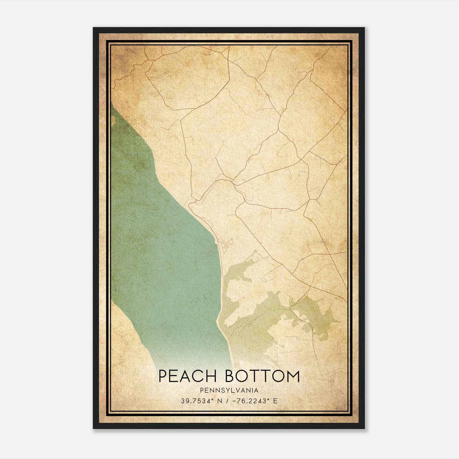Vintage Peach Bottom Pennsylvania Map Poster, Modern Home Decor Wall Art Print