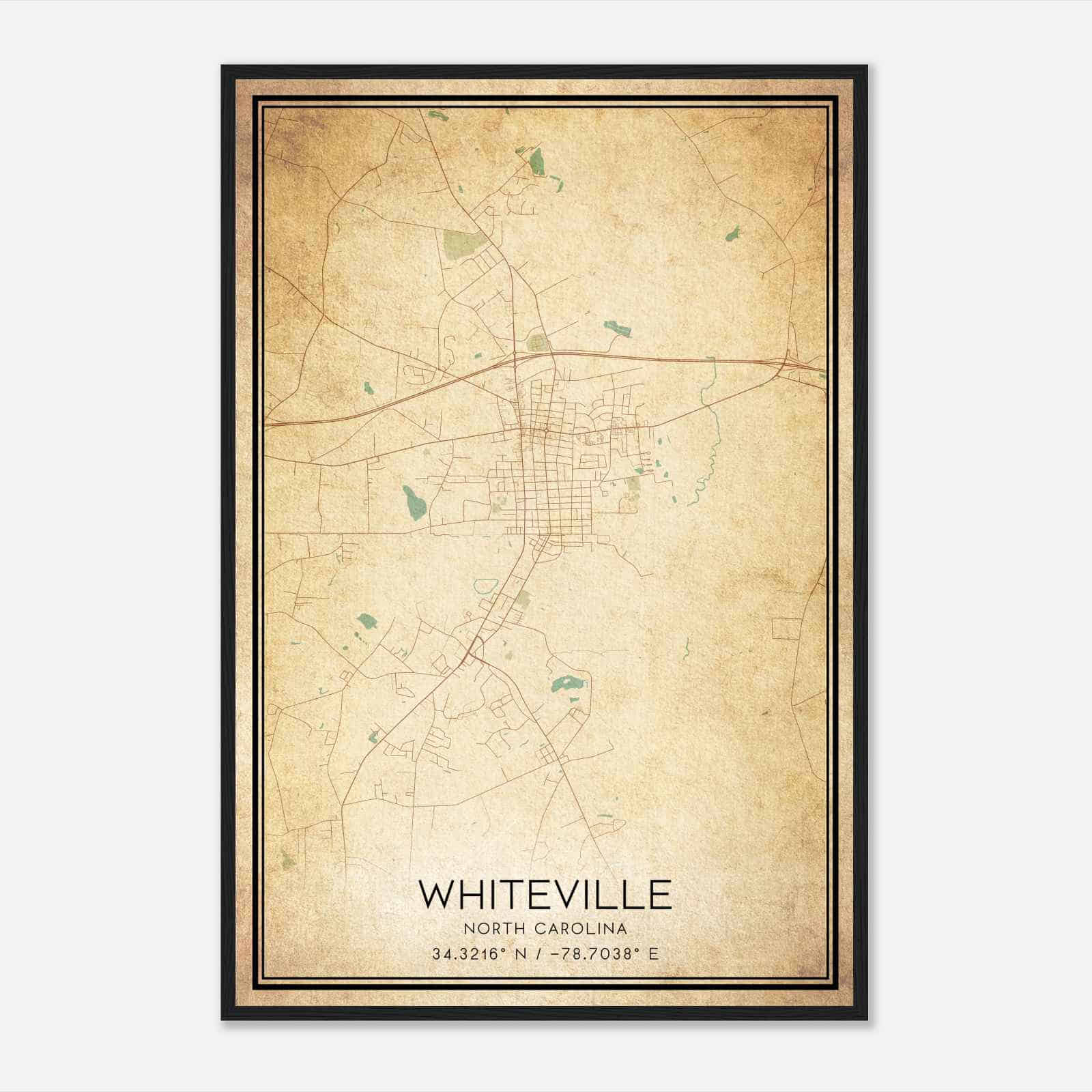 Vintage Whiteville North Carolina Map Poster, Modern Home Decor Wall Art Print