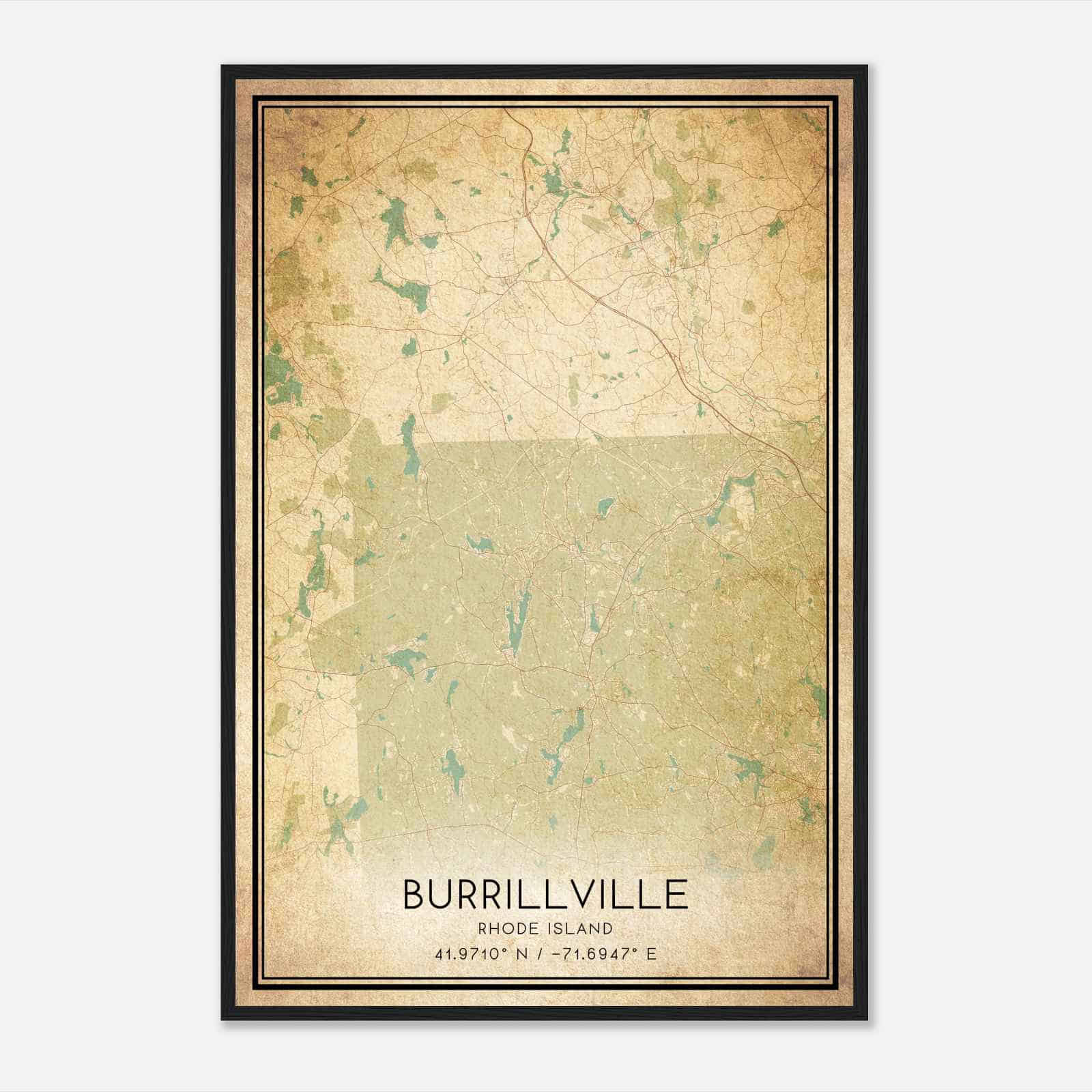 Vintage Burrillville Rhode Island Map Poster, Modern Home Decor Wall Art Print