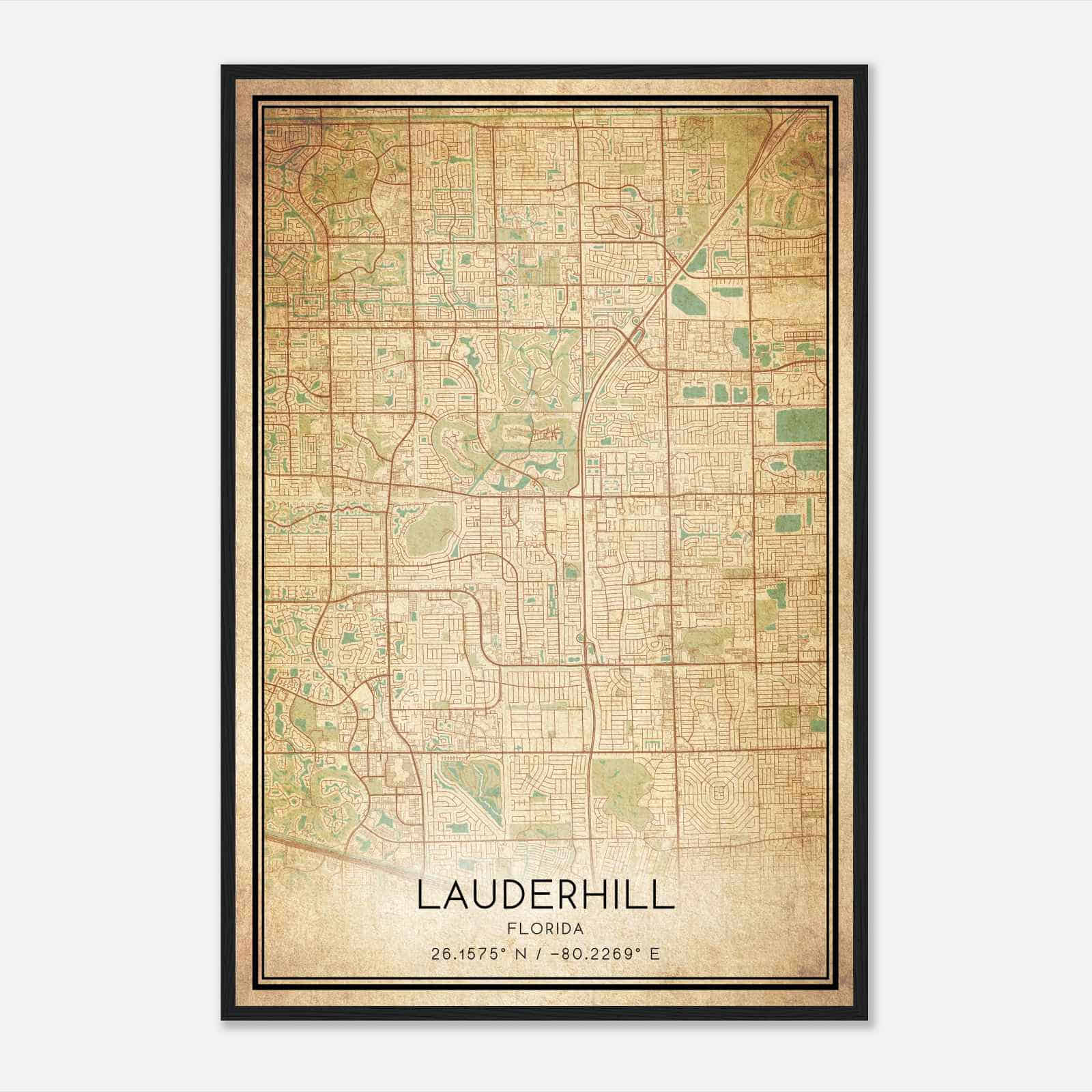 Vintage Lauderhill Florida Map Poster, Modern Home Decor Wall Art Print