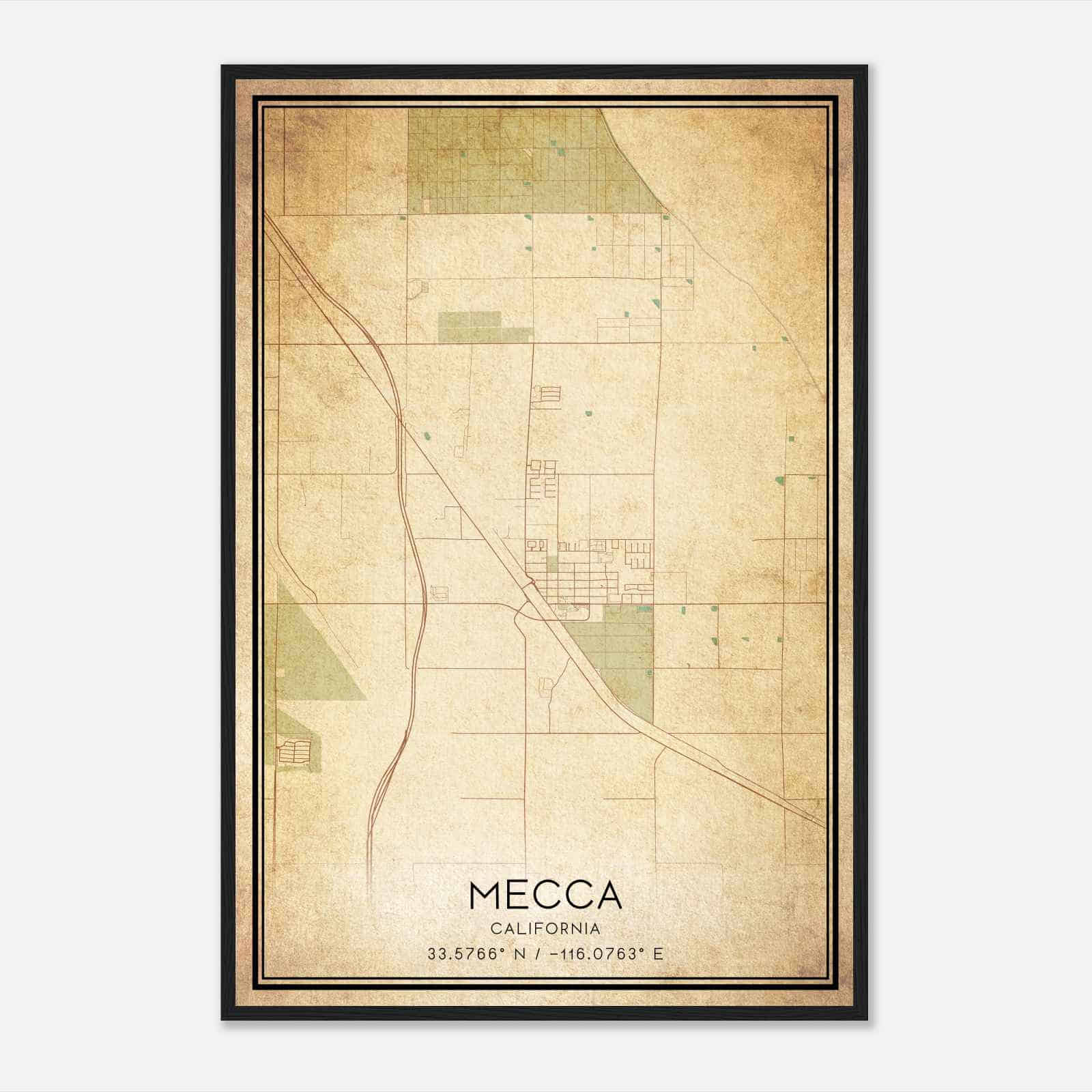 Vintage Mecca California Map Poster, Modern Home Decor Wall Art Print