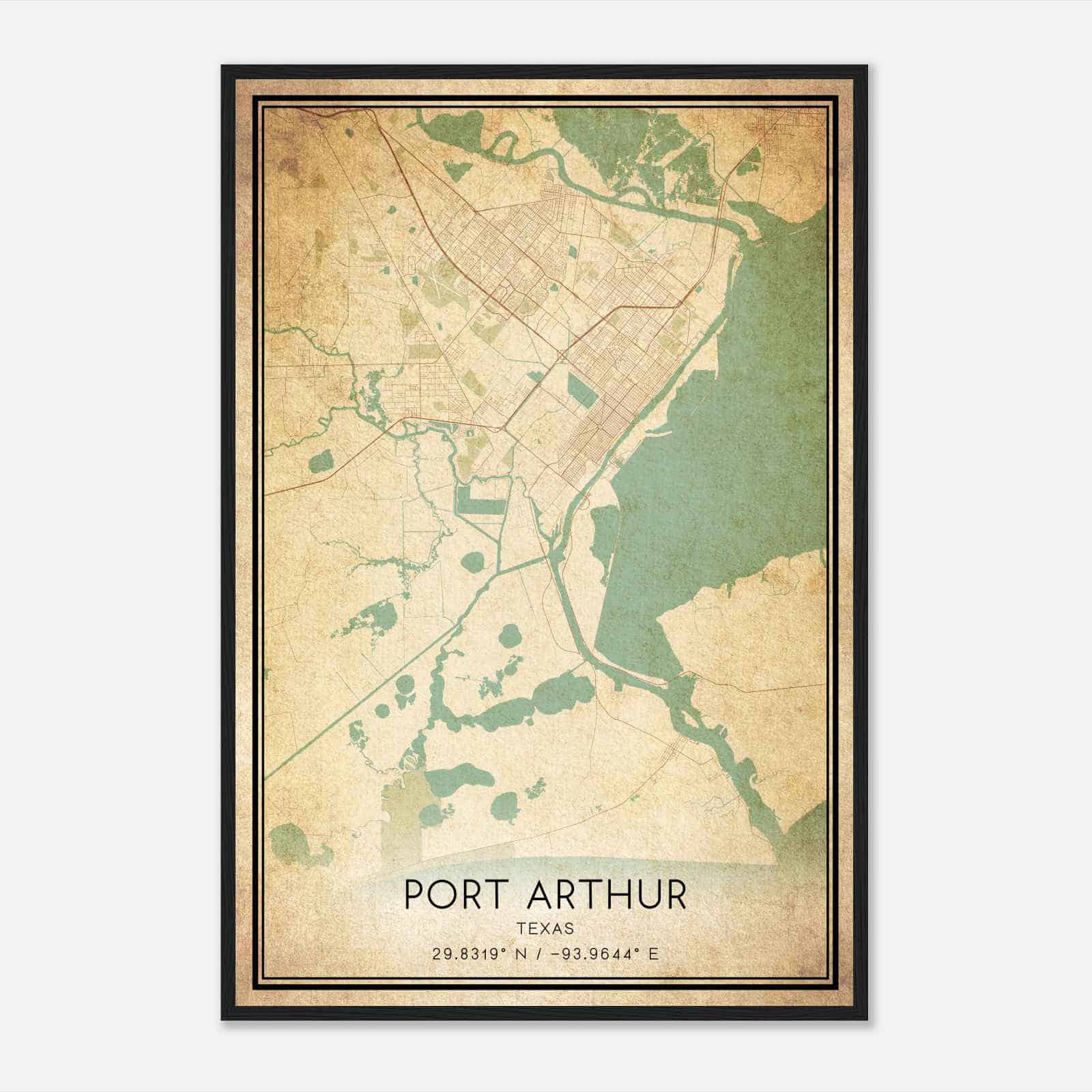 Vintage Port Arthur Texas Map Poster, Modern Home Decor Wall Art Print