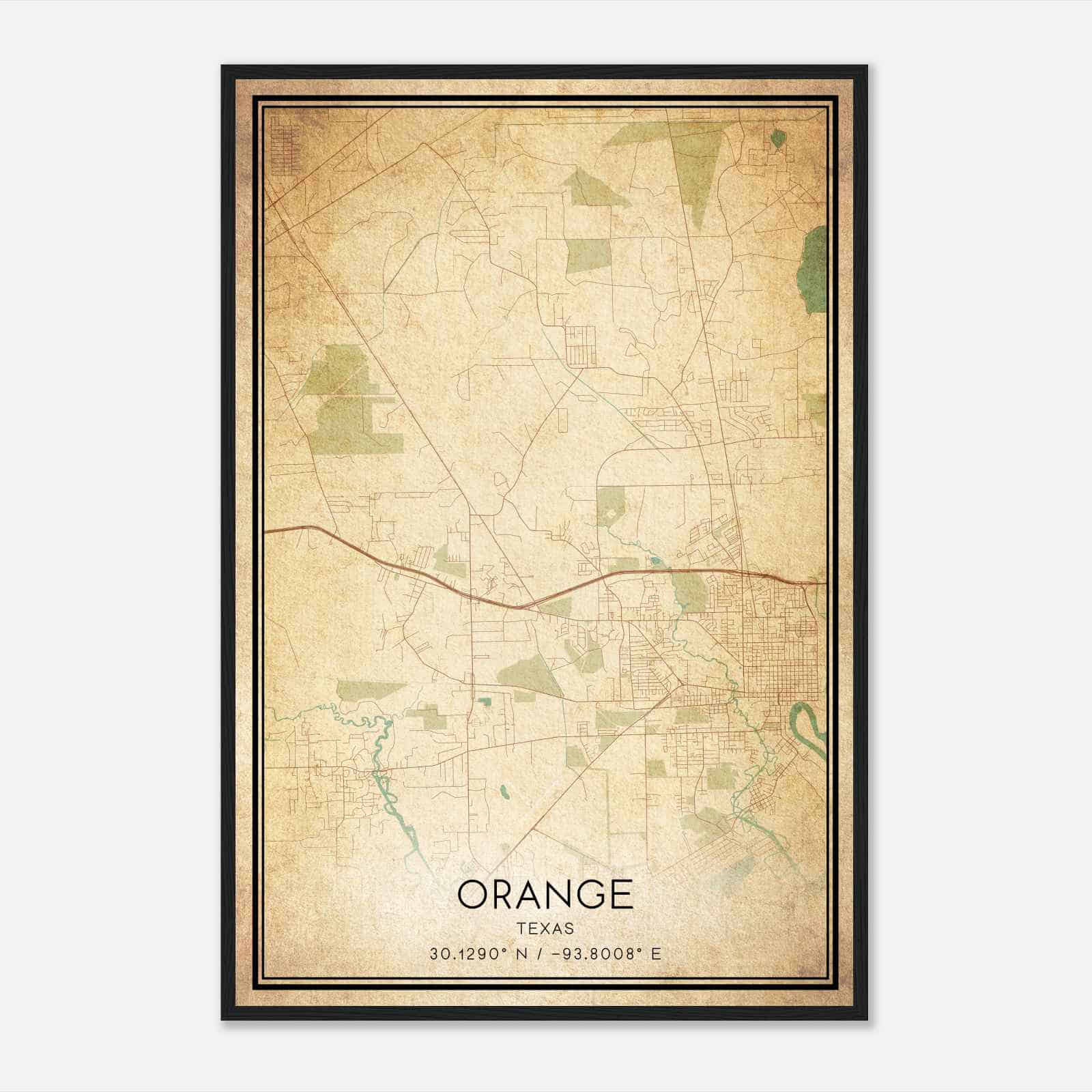 Vintage Orange Texas Map Poster, Modern Home Decor Wall Art Print