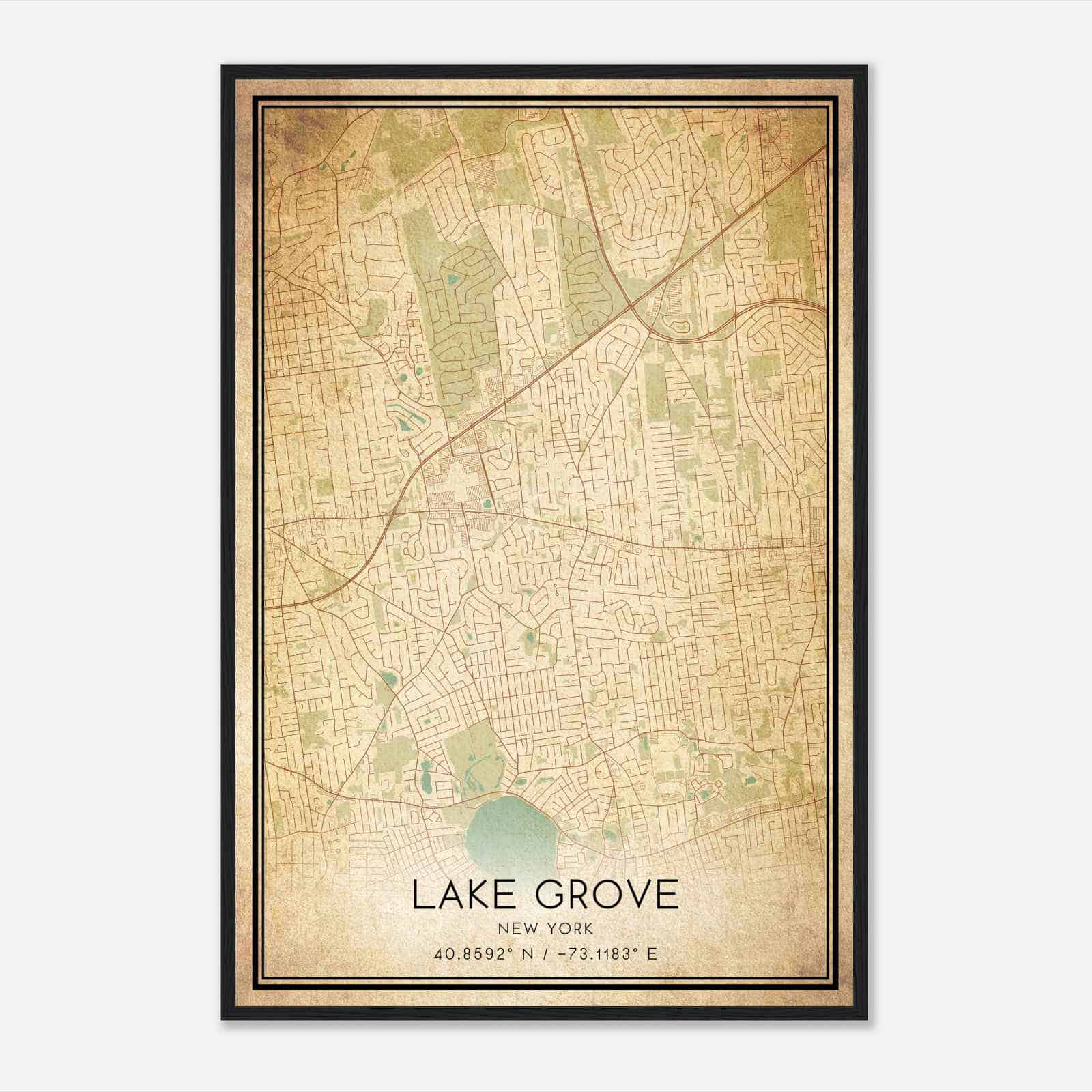 Vintage Lake Grove New York Map Poster, Modern Home Decor Wall Art Print