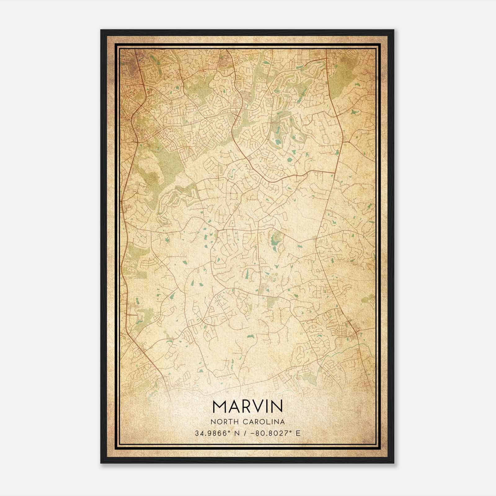 Vintage Marvin North Carolina Map Poster, Modern Home Decor Wall Art Print