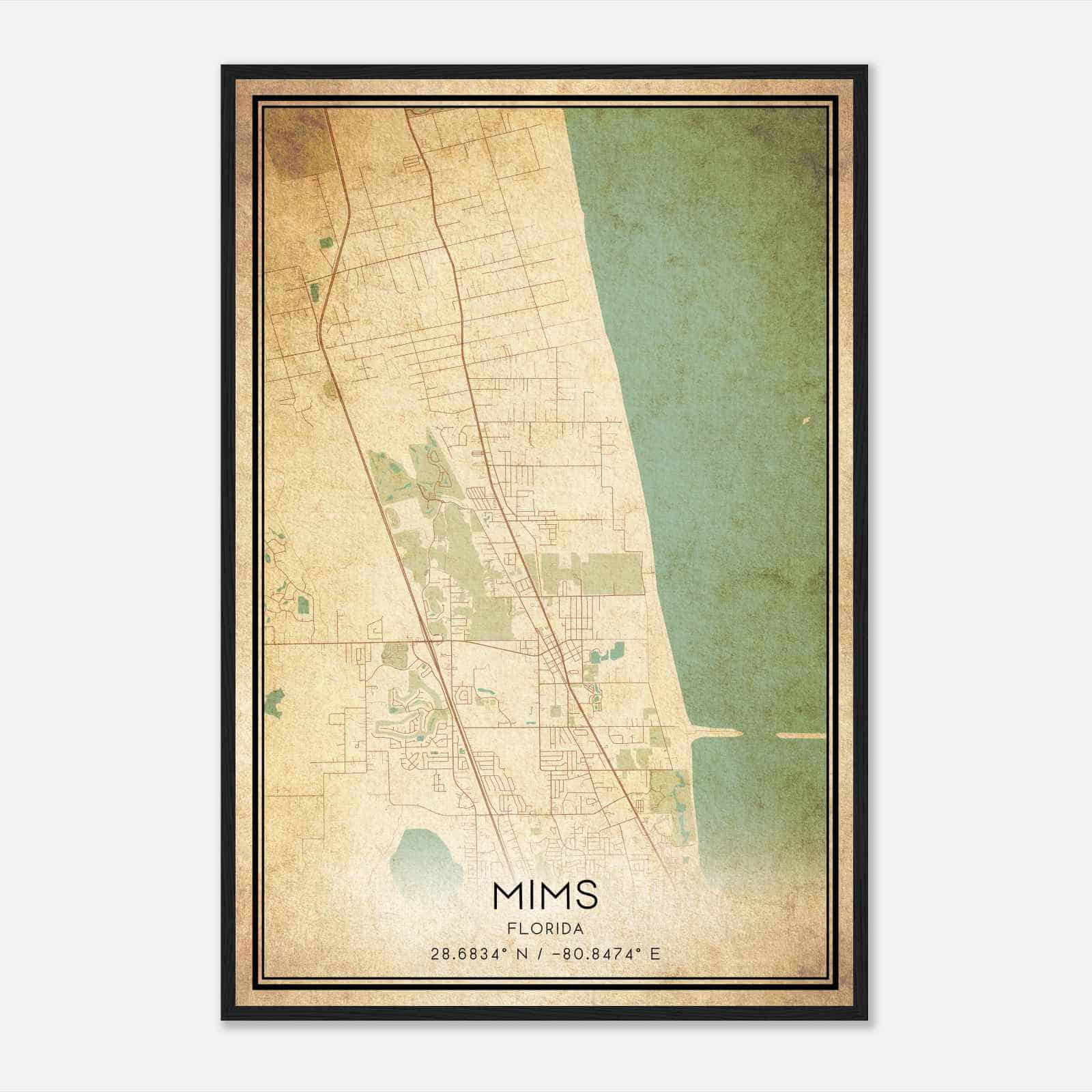 Vintage Mims Florida Map Poster, Modern Home Decor Wall Art Print