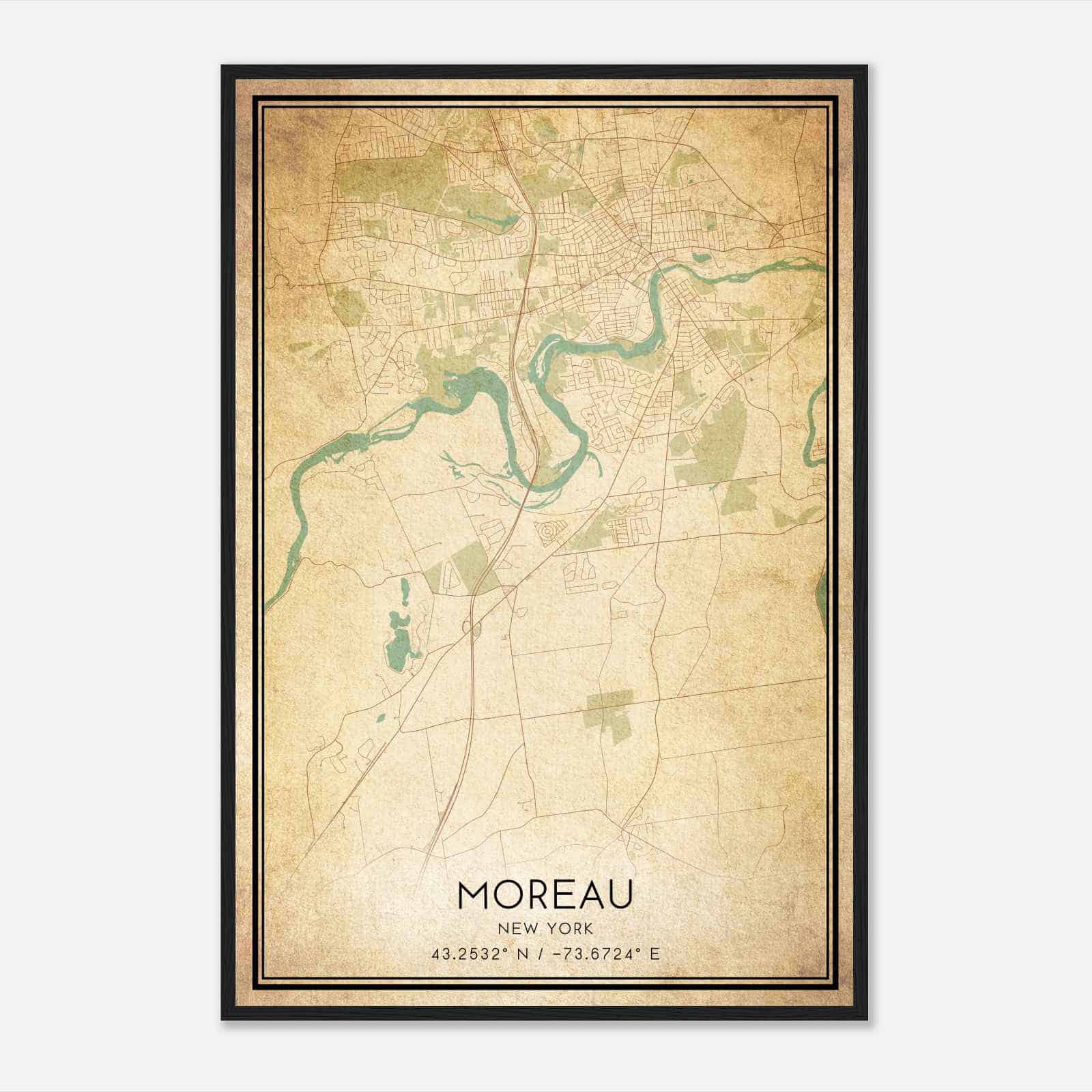 Vintage Moreau New York Map Poster, Modern Home Decor Wall Art Print