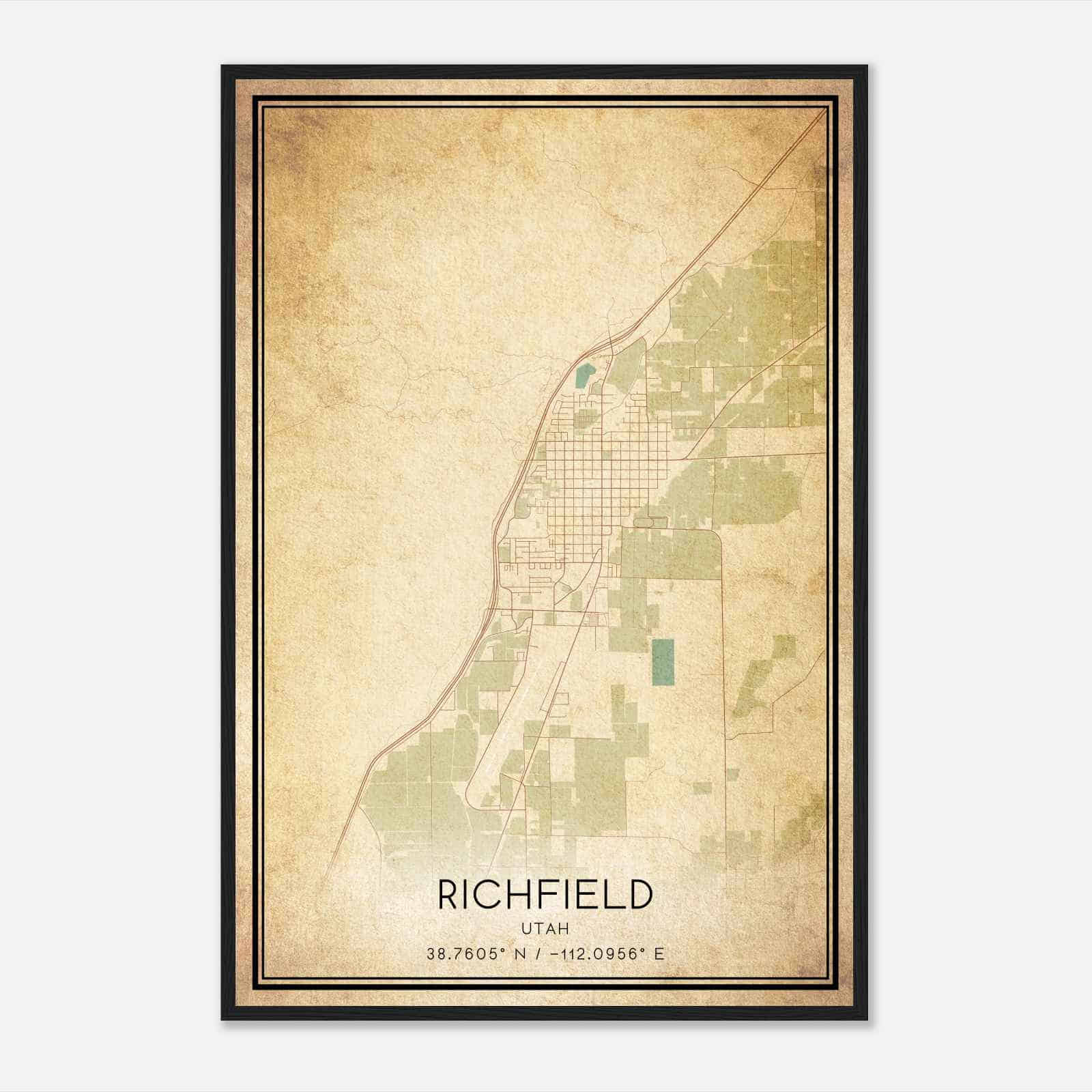 Vintage Richfield Utah Map Poster, Modern Home Decor Wall Art Print