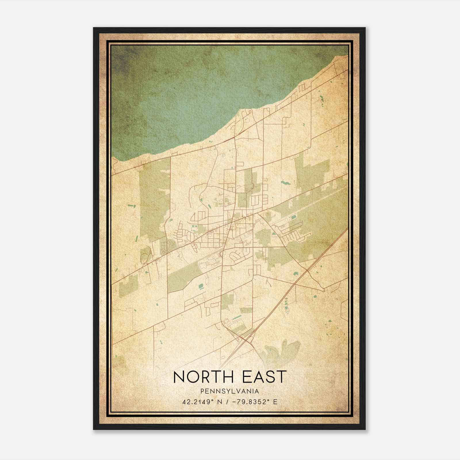 Vintage North East Pennsylvania Map Poster, Modern Home Decor Wall Art Print
