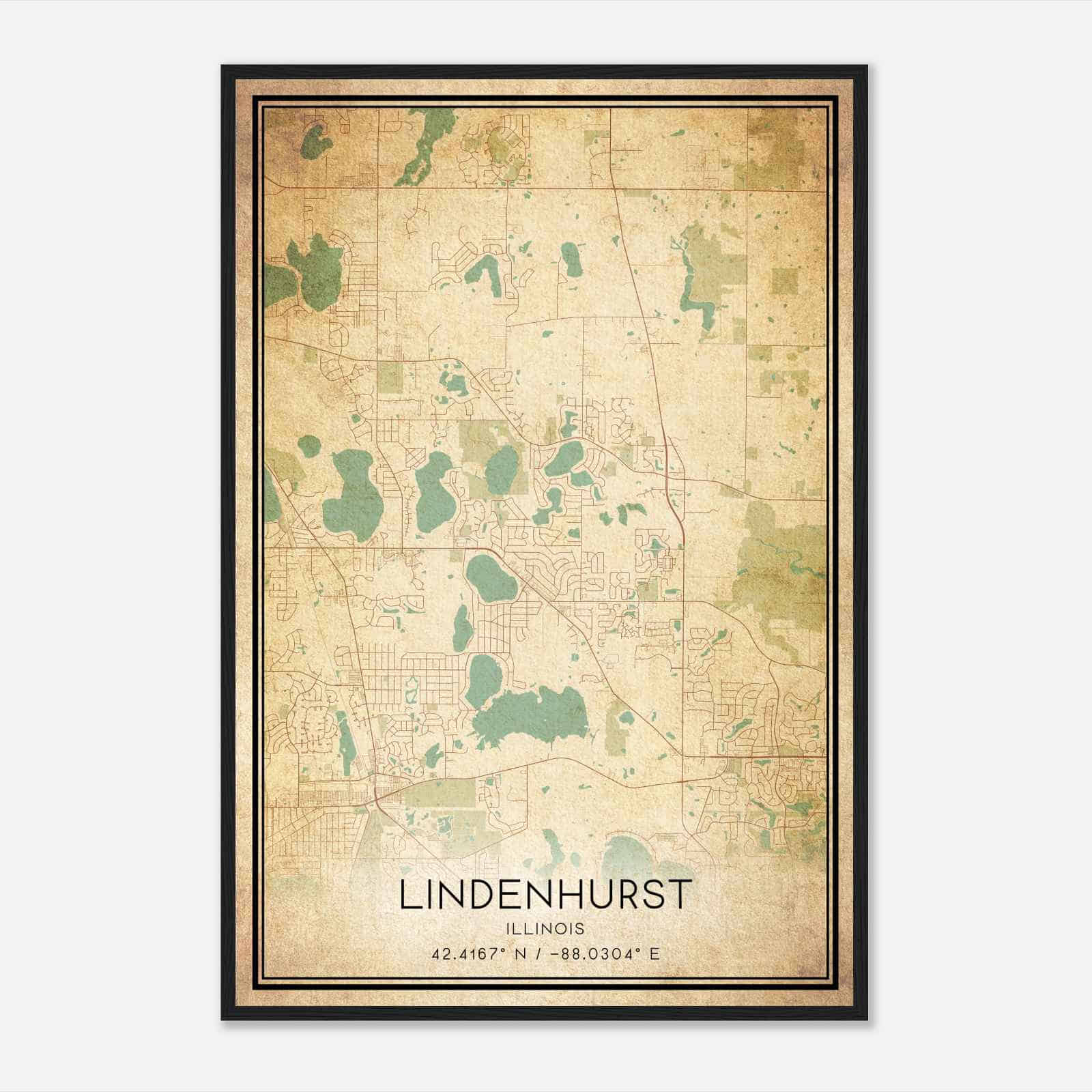 Vintage Lindenhurst Illinois Map Poster, Modern Home Decor Wall Art Print