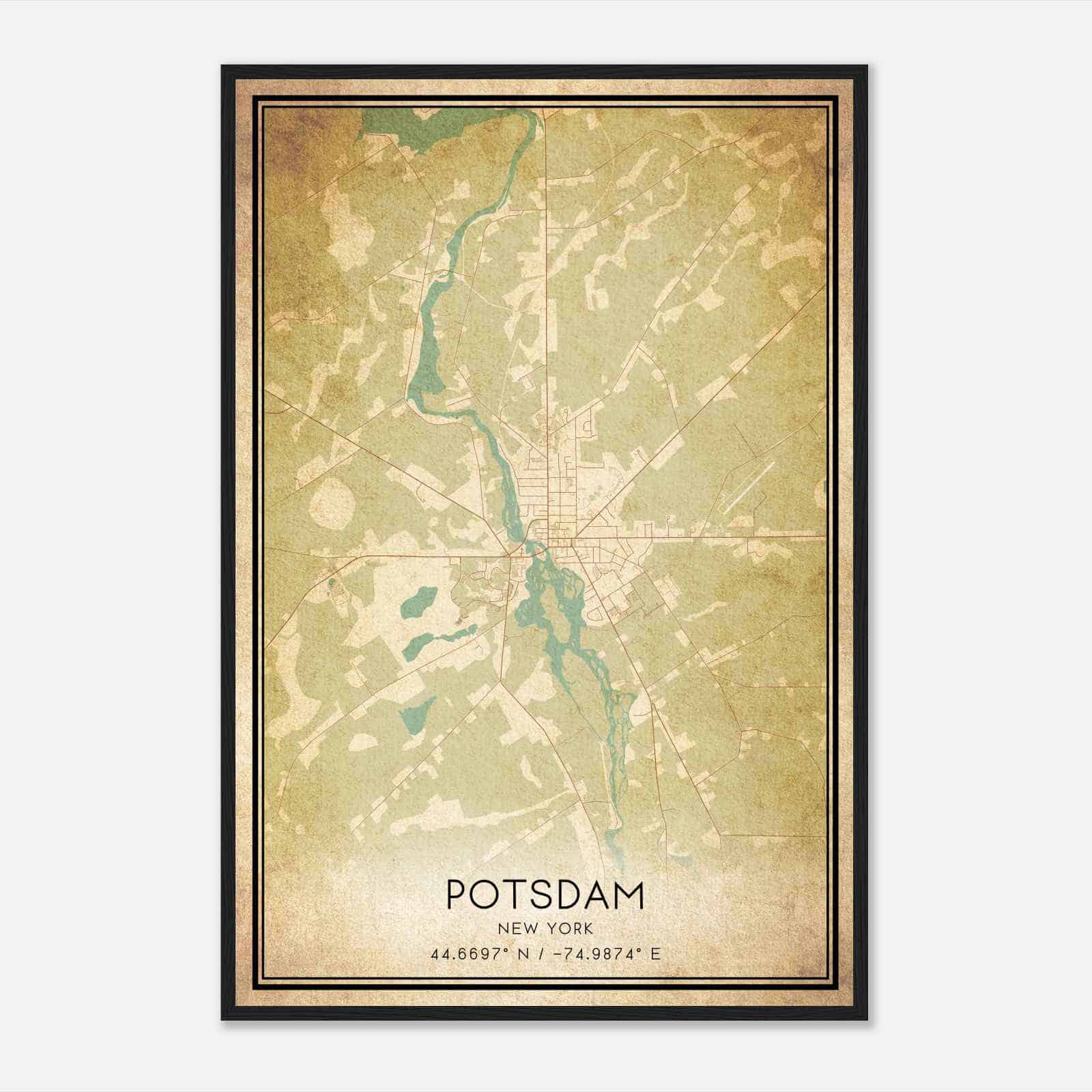 Vintage Potsdam New York Map Poster, Modern Home Decor Wall Art Print