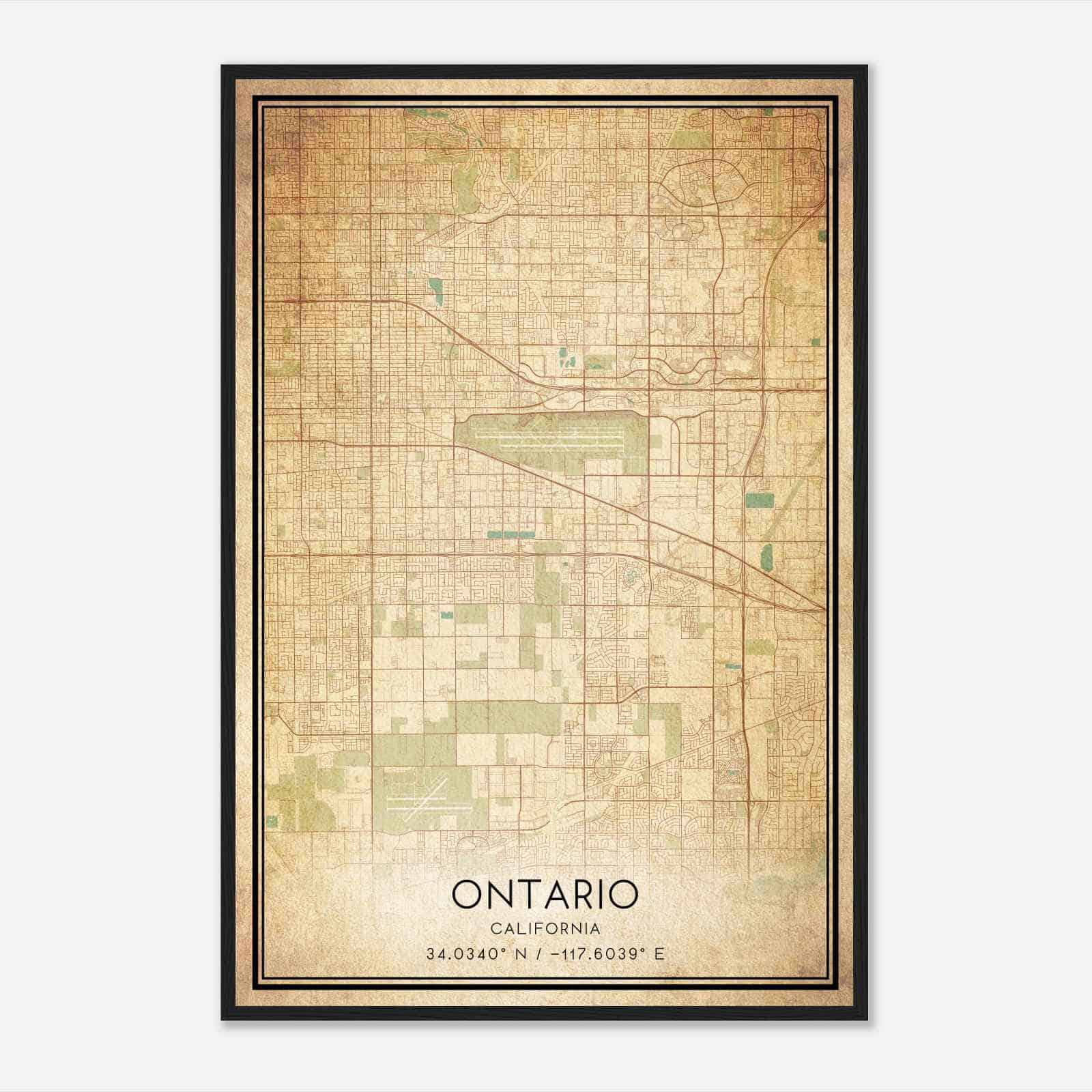 Vintage Ontario California Map Poster, Modern Home Decor Wall Art Print