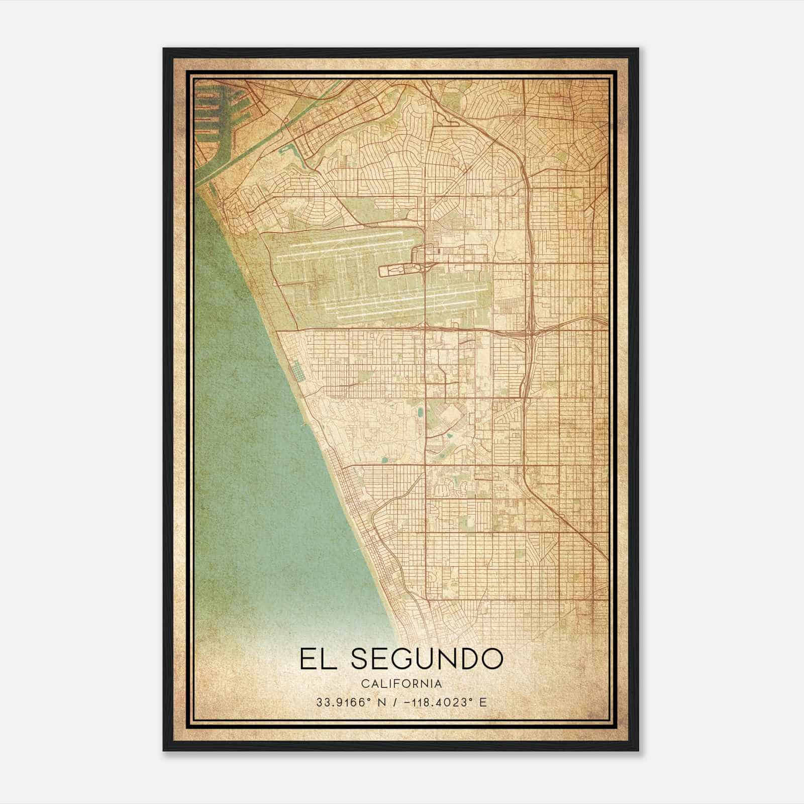 Vintage El Segundo California Map Poster, Modern Home Decor Wall Art Print
