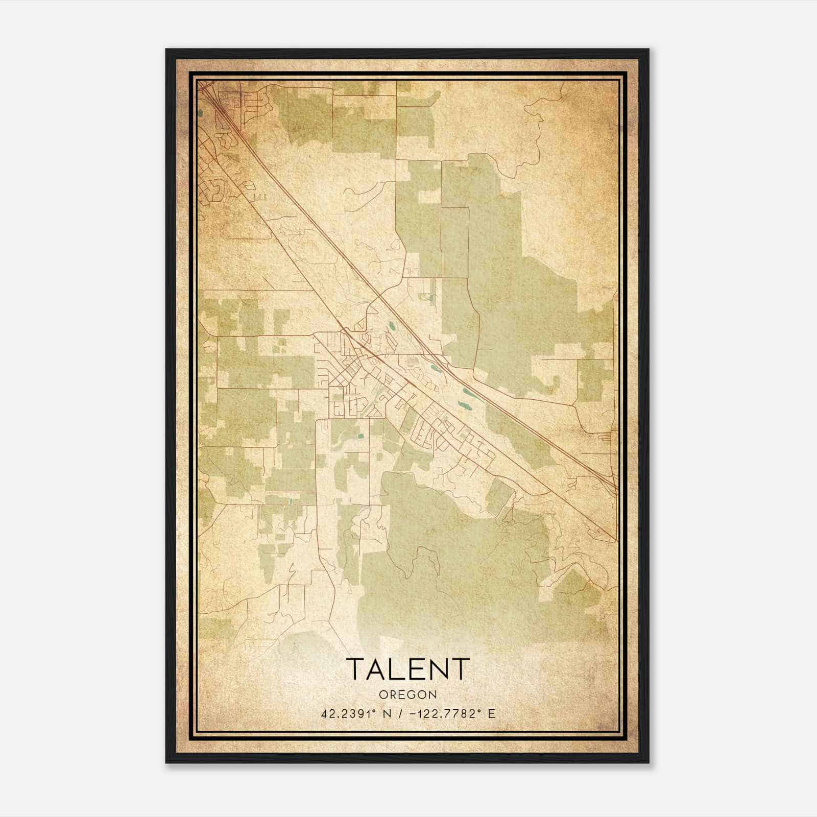 Vintage Talent Oregon Map Poster, Modern Home Decor Wall Art Print