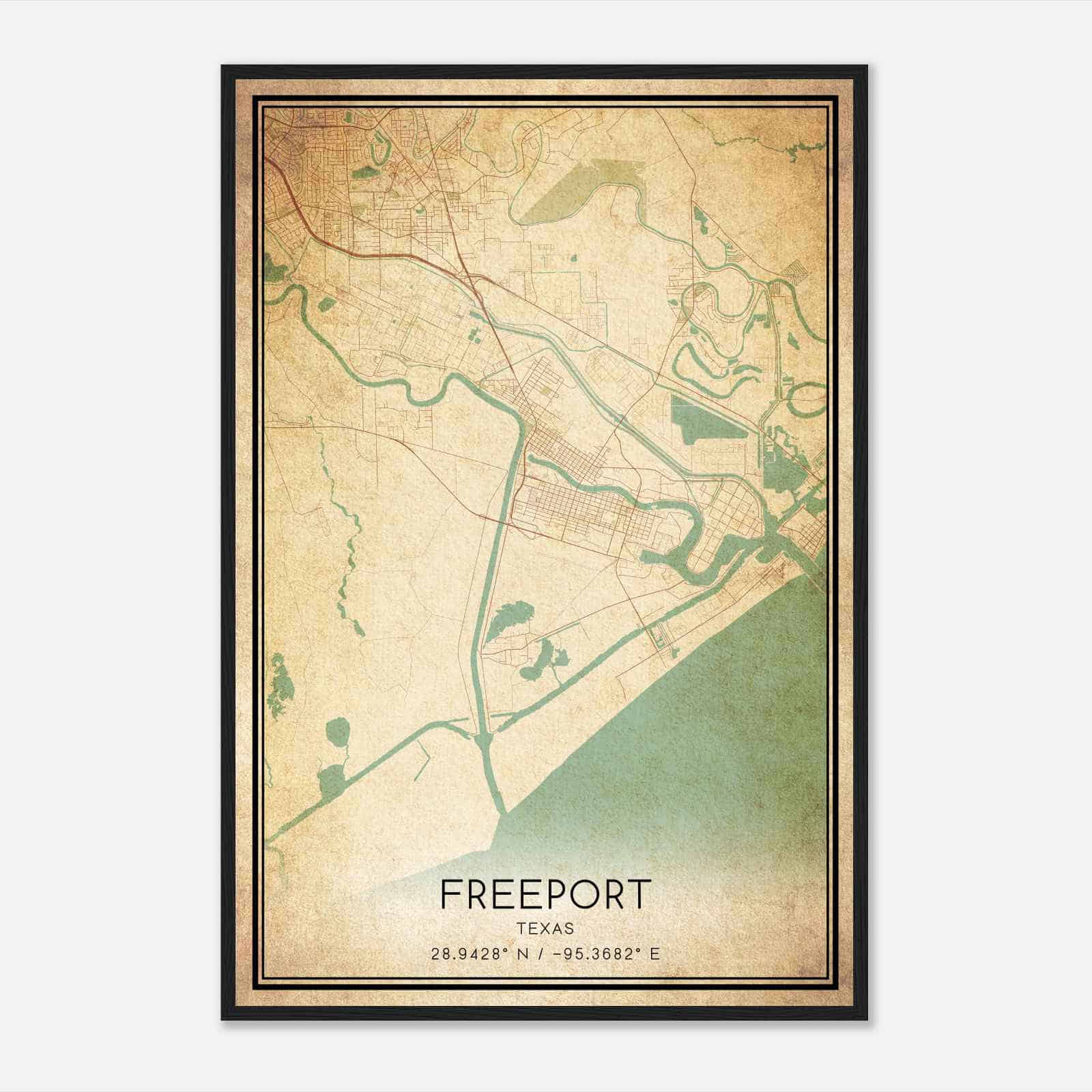 Vintage Freeport Texas Map Poster, Modern Home Decor Wall Art Print