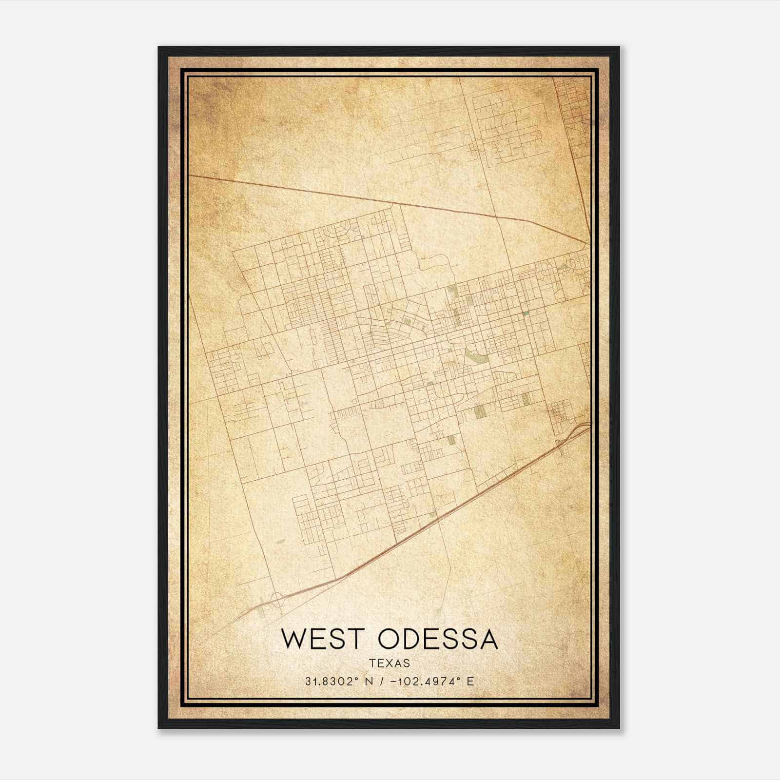 Vintage West Odessa Texas Map Poster, Modern Home Decor Wall Art Print