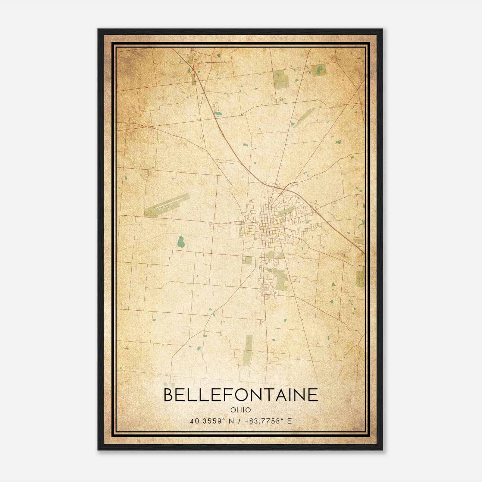 Vintage Bellefontaine Ohio Map Poster, Modern Home Decor Wall Art Print Vintage Bellefontaine Ohio Map Poster, Modern Home Decor Wall Art Print