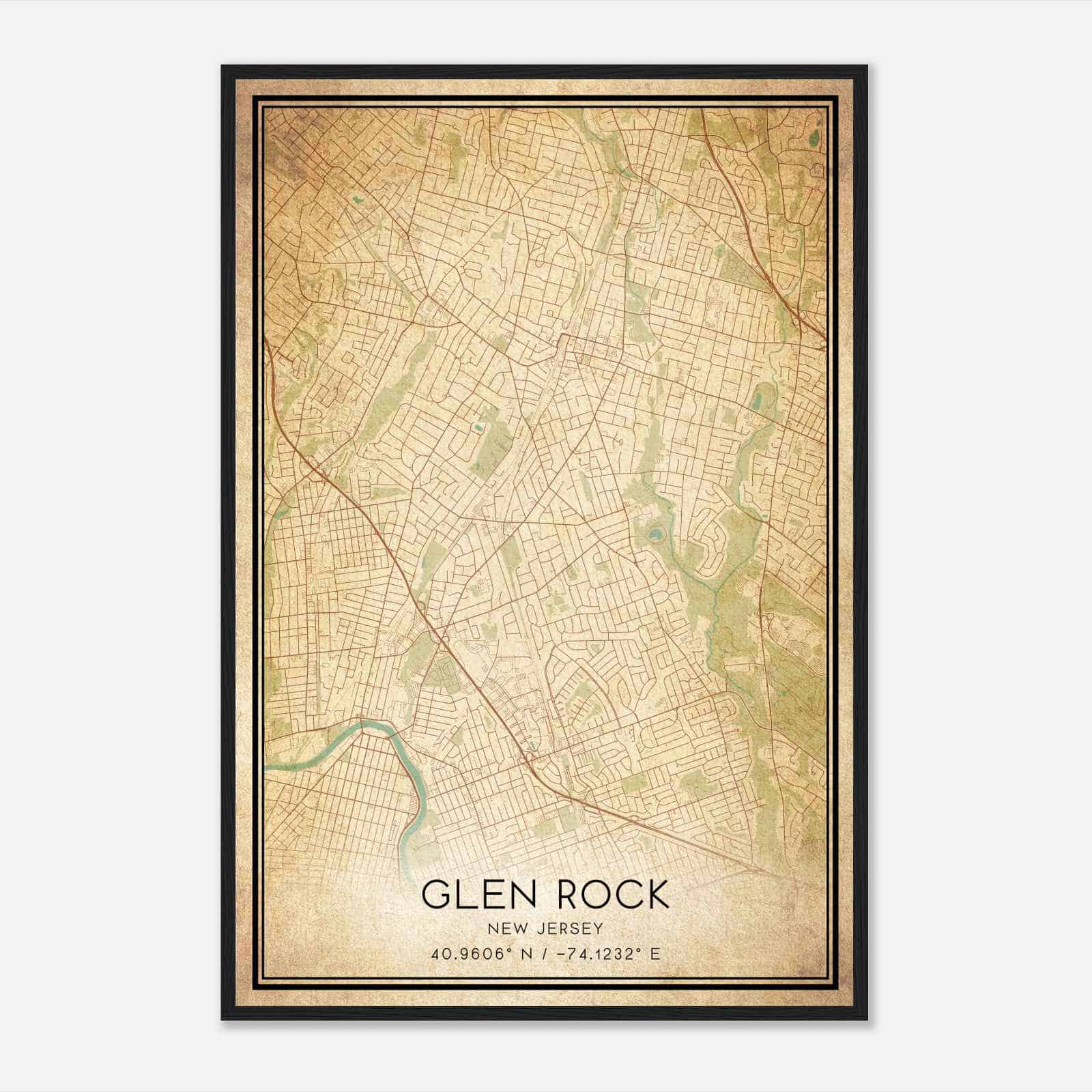Vintage Glen Rock New Jersey Map Poster, Modern Home Decor Wall Art Print