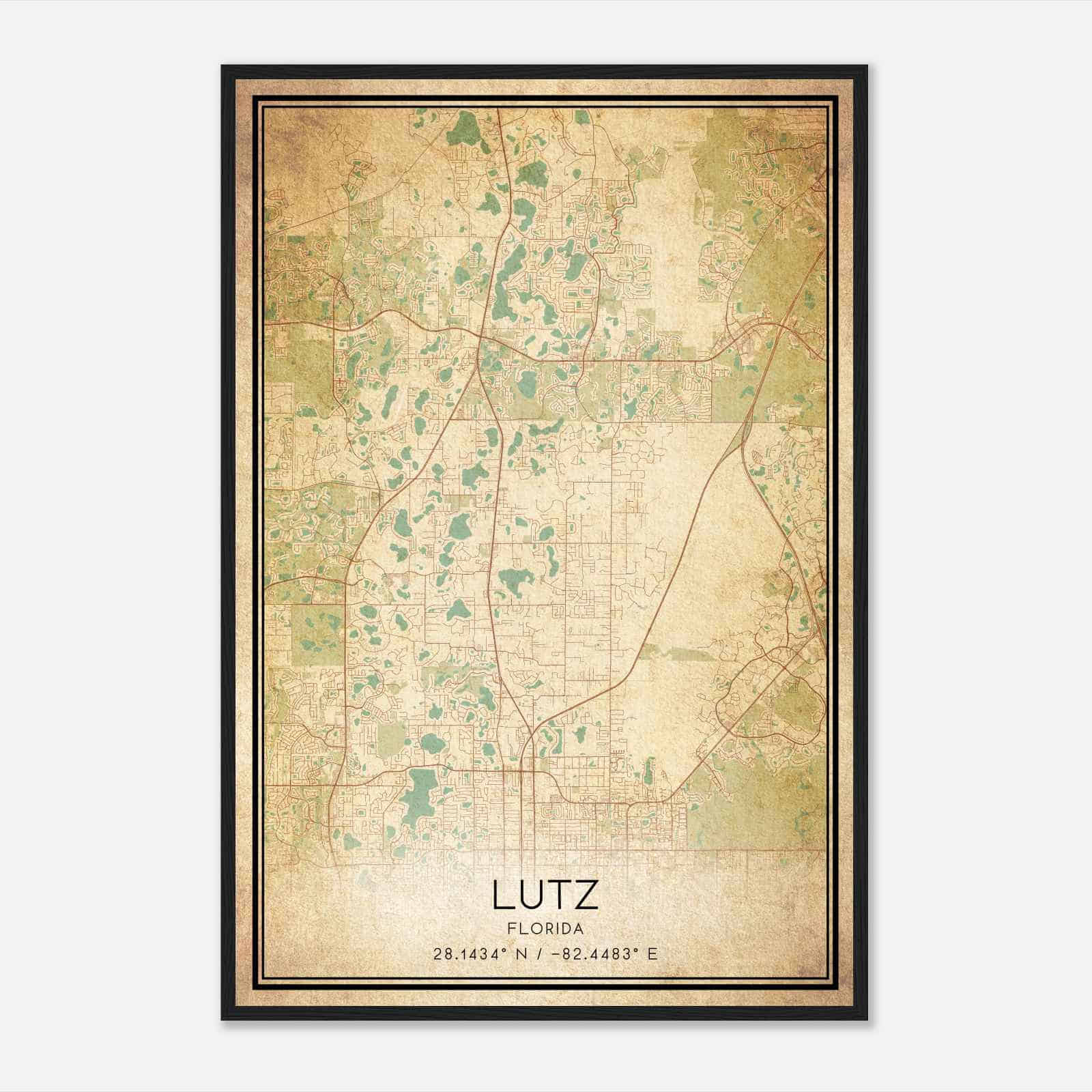 Vintage Lutz Florida Map Poster, Modern Home Decor Wall Art Print