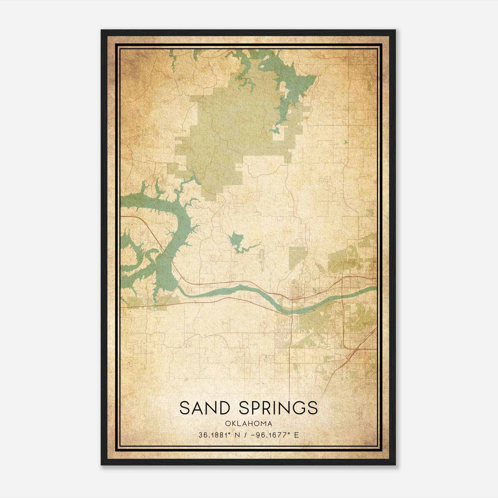 Vintage Sand Springs Oklahoma Map Poster, Modern Home Decor Wall Art Print