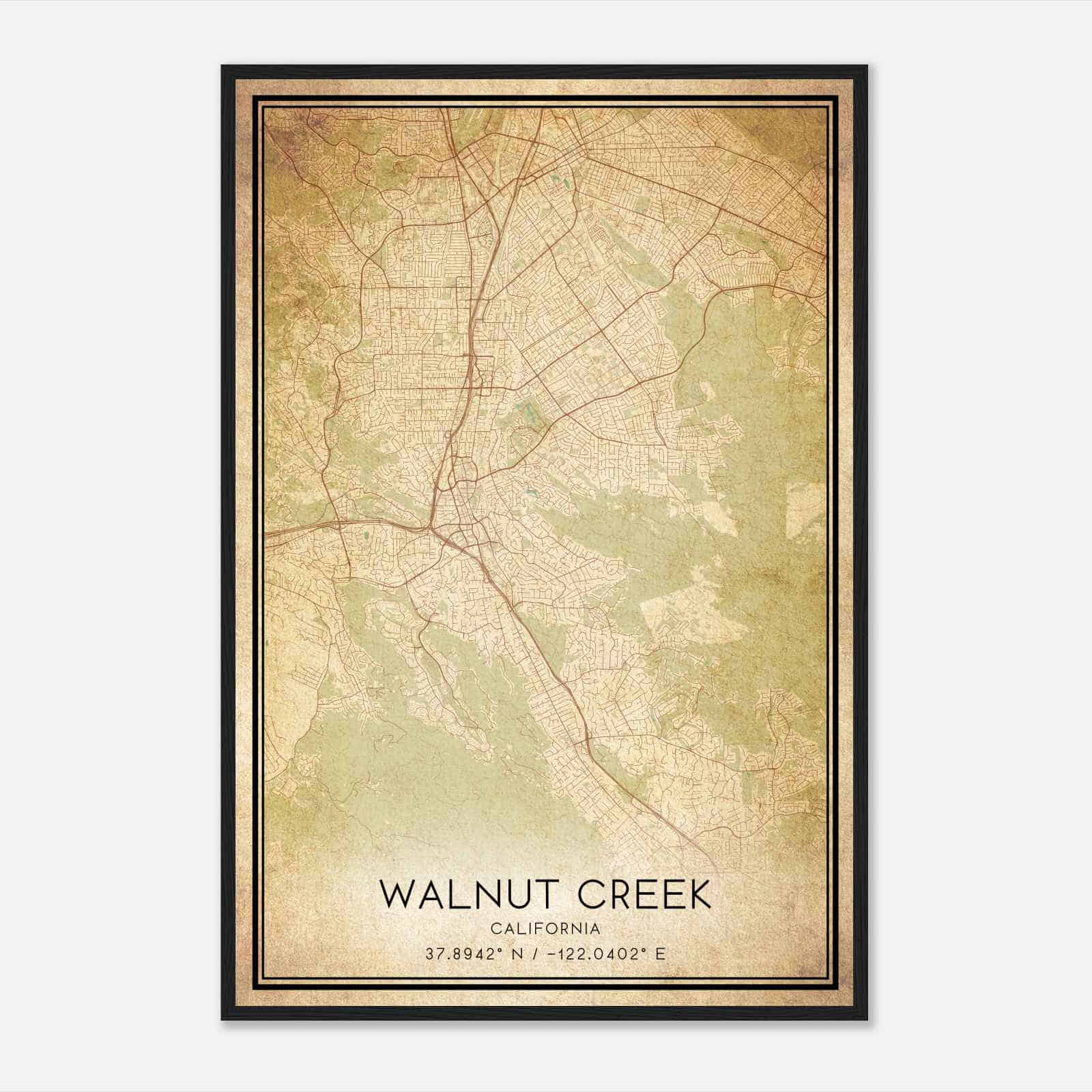 Vintage Walnut Creek California Map Poster, Modern Home Decor Wall Art Print