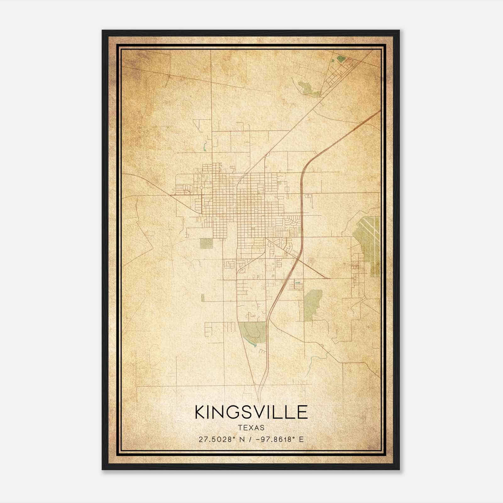 Vintage Kingsville Texas Map Poster, Modern Home Decor Wall Art Print