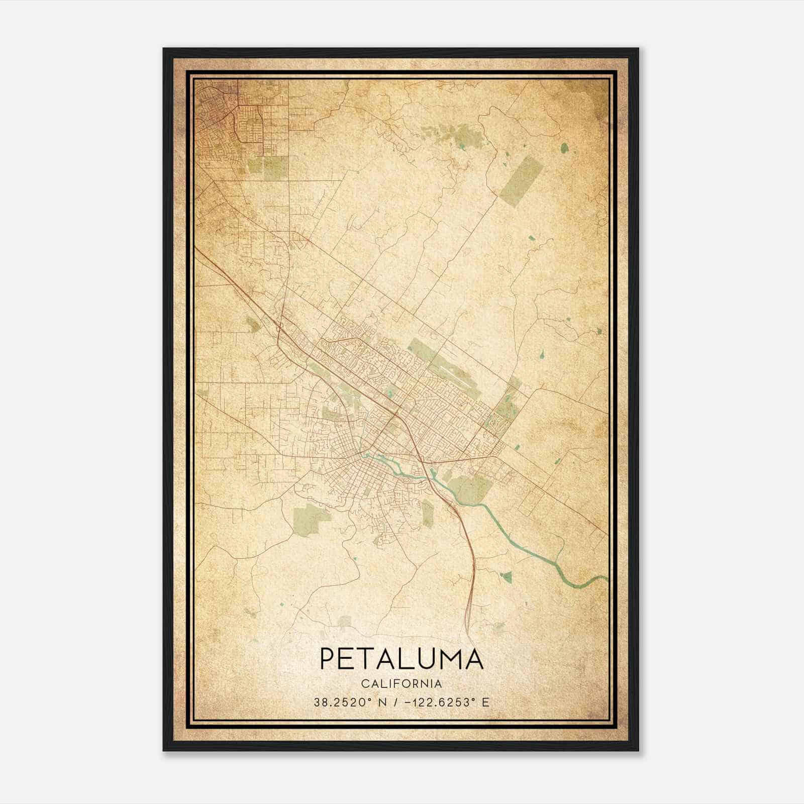 Vintage Petaluma California Map Poster, Modern Home Decor Wall Art Print