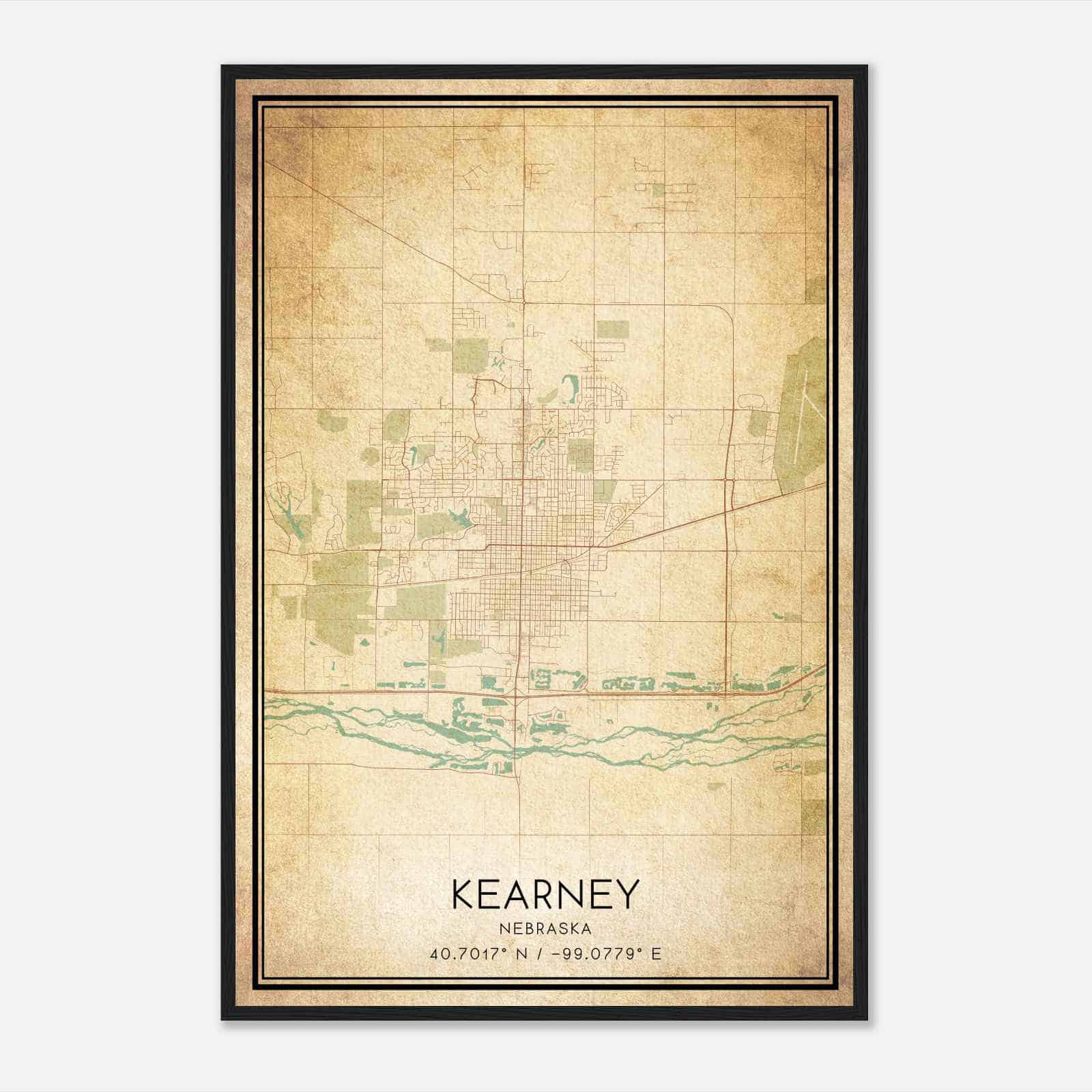 Vintage Kearney Nebraska Map Poster, Modern Home Decor Wall Art Print