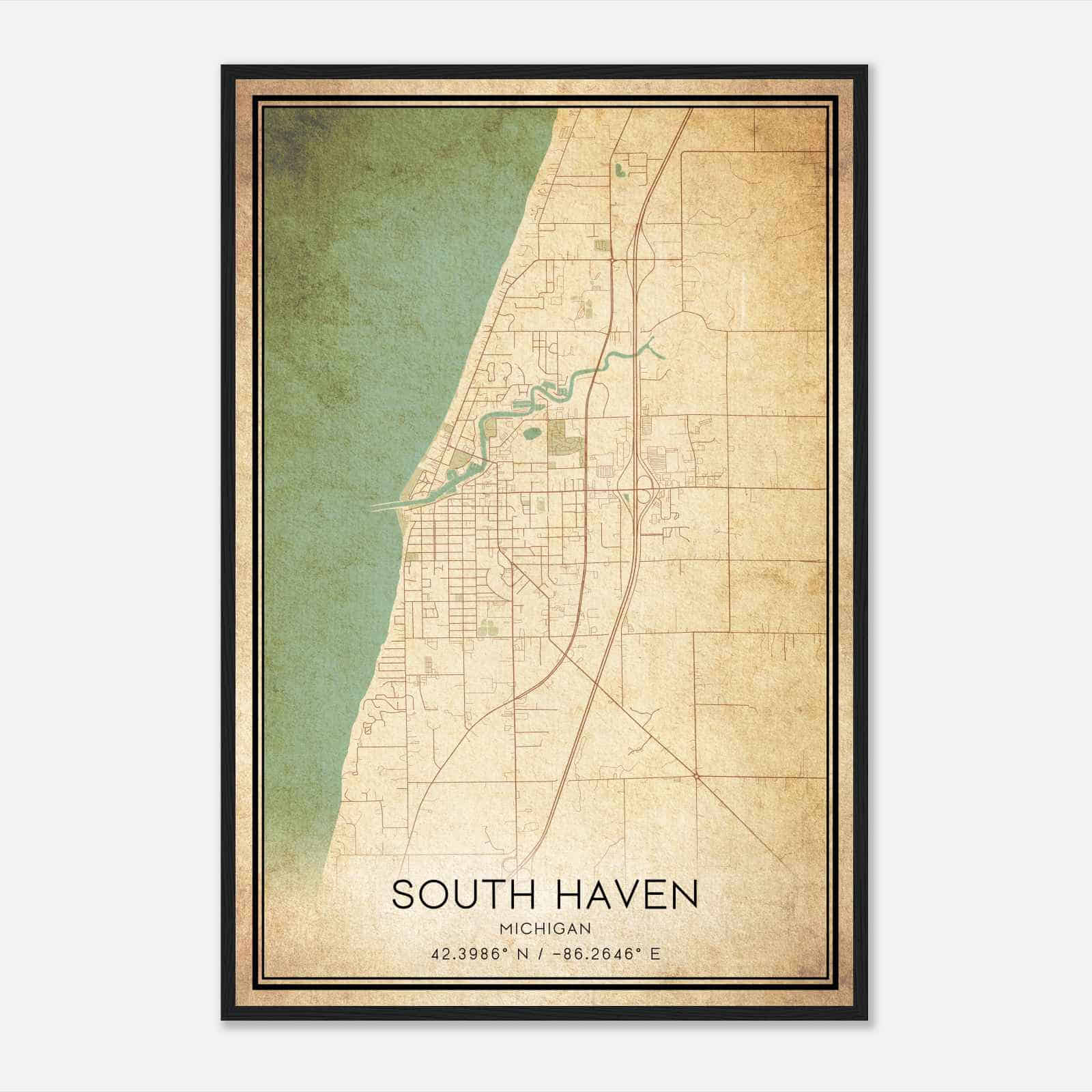 Vintage South Haven Michigan Map Poster, Modern Home Decor Wall Art Print