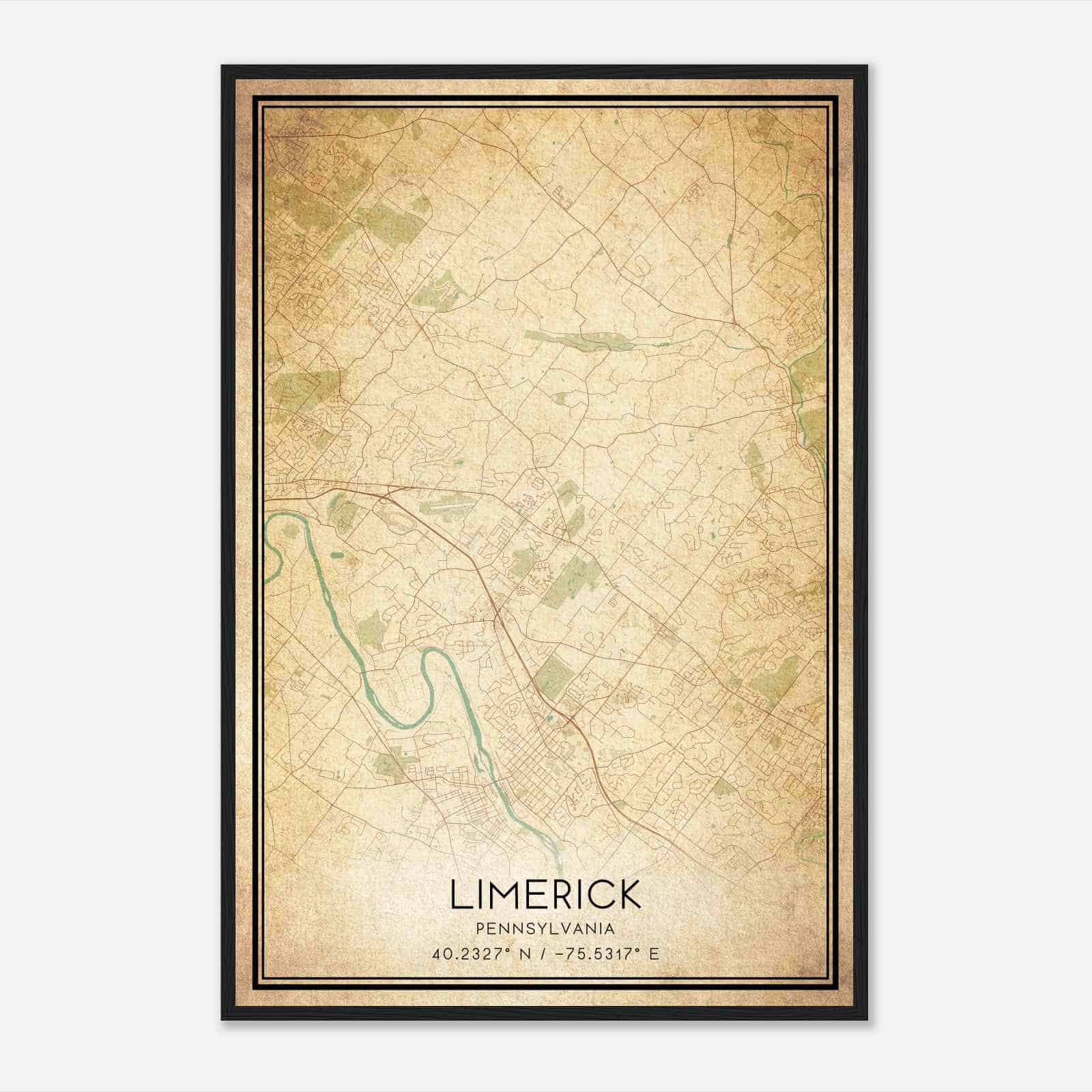 Vintage Limerick Pennsylvania Map Poster, Modern Home Decor Wall Art Print