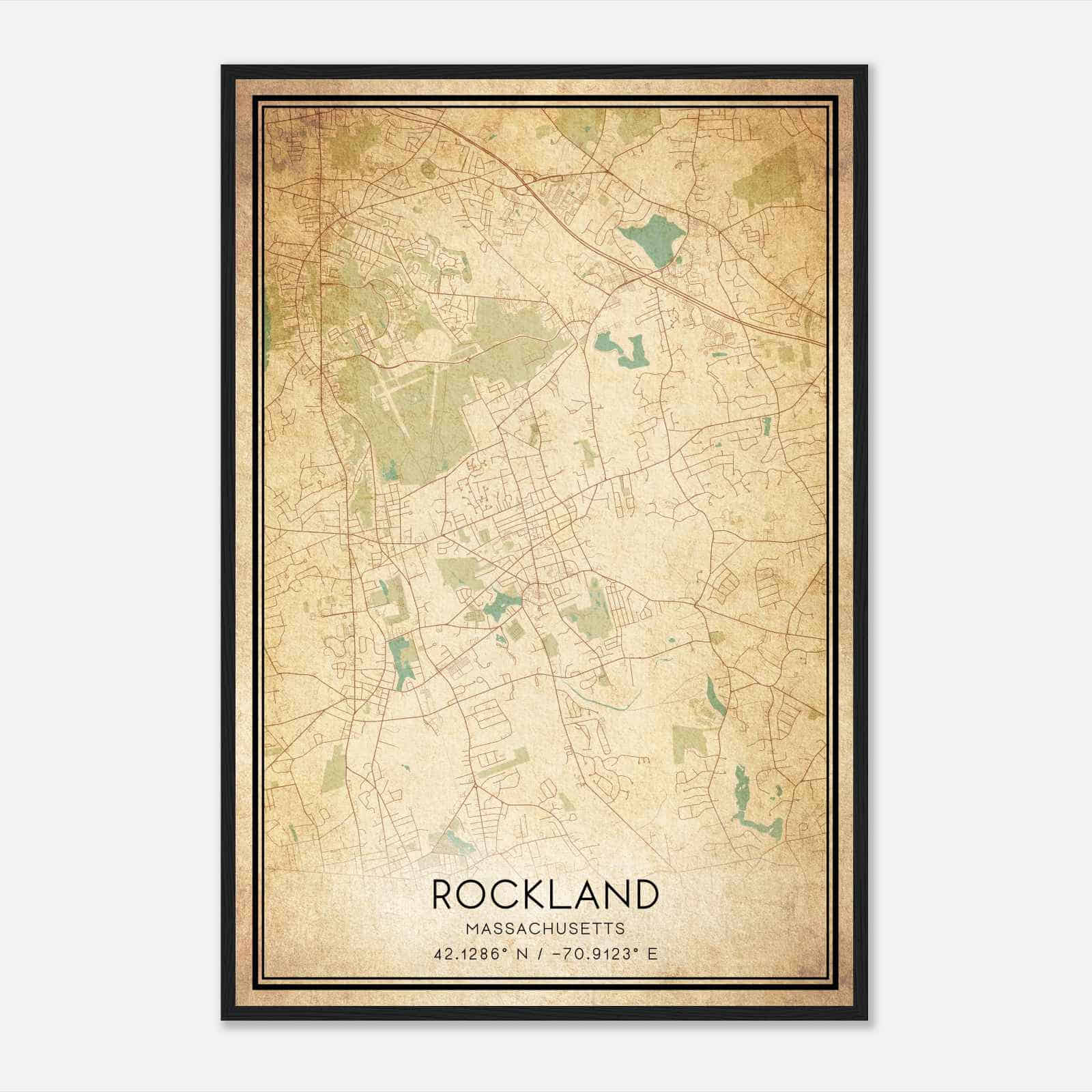 Vintage Rockland Massachusetts Map Poster, Modern Home Decor Wall Art Print